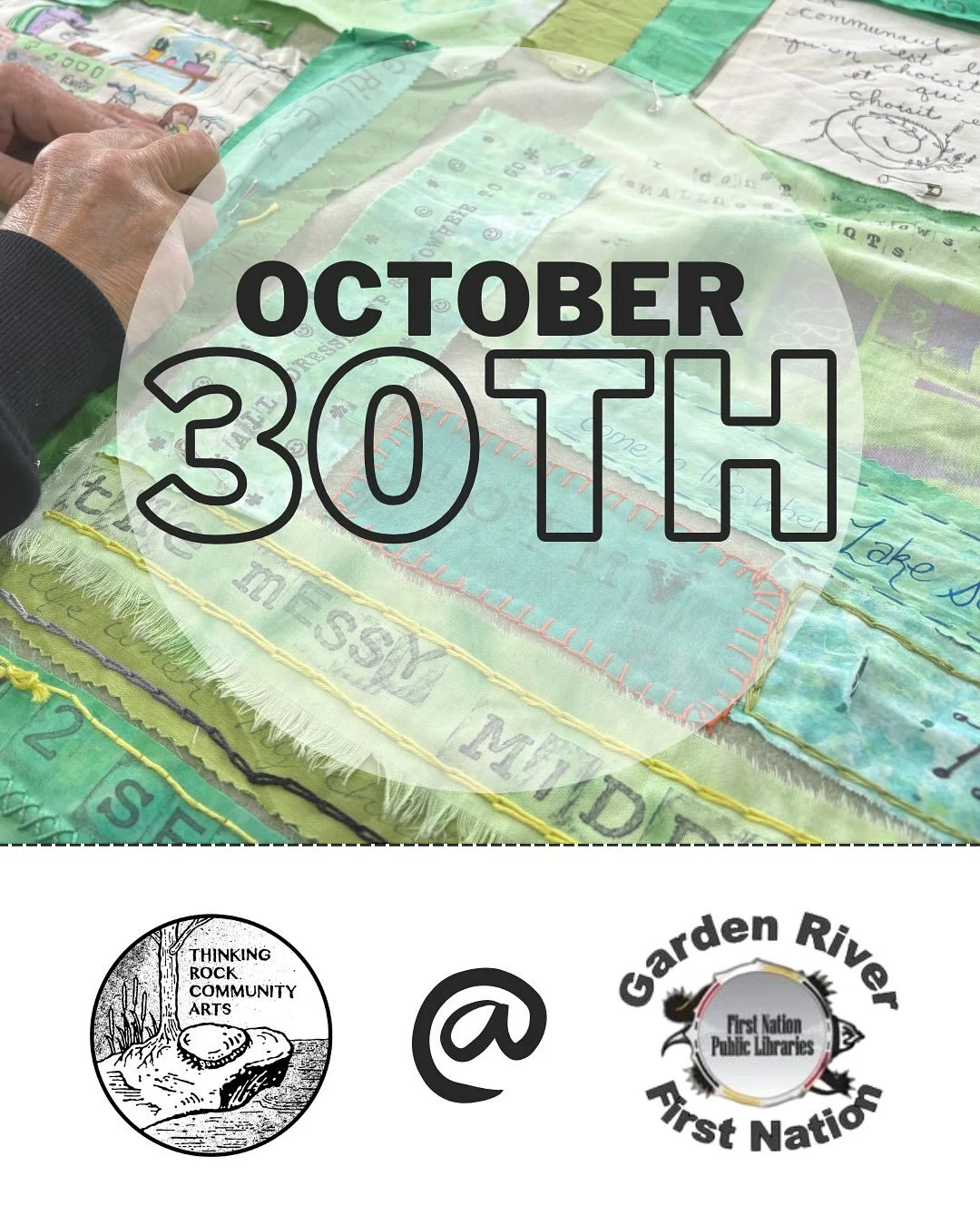 We&rsquo;re back at Ketegaunseebee First Nation Public Library (48 Syrette Lake Road, Garden River) this Thursday, October 30th from 4pm to 6pm for our next Social Fabric drop-in!
.
We&rsquo;ll be bringing some hands-on activities to make and do toge