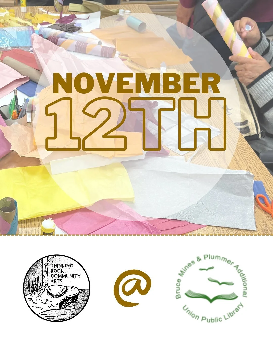 We&rsquo;re back at the Bruce Mines &amp; Plummer Additional Union Public Library (33 Desbarats St., Bruce Mines) on Wednesday, November 12th from 3pm to 5pm for our next Social Fabric drop-in!
.
We&rsquo;ll be bringing some hands-on activities to ma