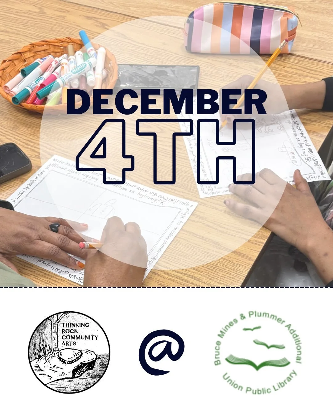 We&rsquo;re back at the Bruce Mines &amp; Plummer Additional Union Public Library (33 Desbarats St., Bruce Mines) on Thursday, December 4th from 3pm to 5pm for our next Social Fabric drop-in!
.
We&rsquo;ll be bringing some hands-on activities to make