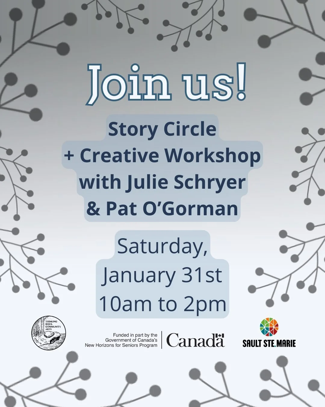 ❄️ JOIN US! ❄️
.
Heartstrings: Musical Tales / Histoires de c&oelig;ur en musique
A Story Circle + Creative Workshop with
Julie Schryer &amp; Pat O&rsquo;Gorman
.
Saturday, January 31st, from 10am to 2pm
@ the AlgomaTrad Centre (1249 F&amp;G Line, Ri