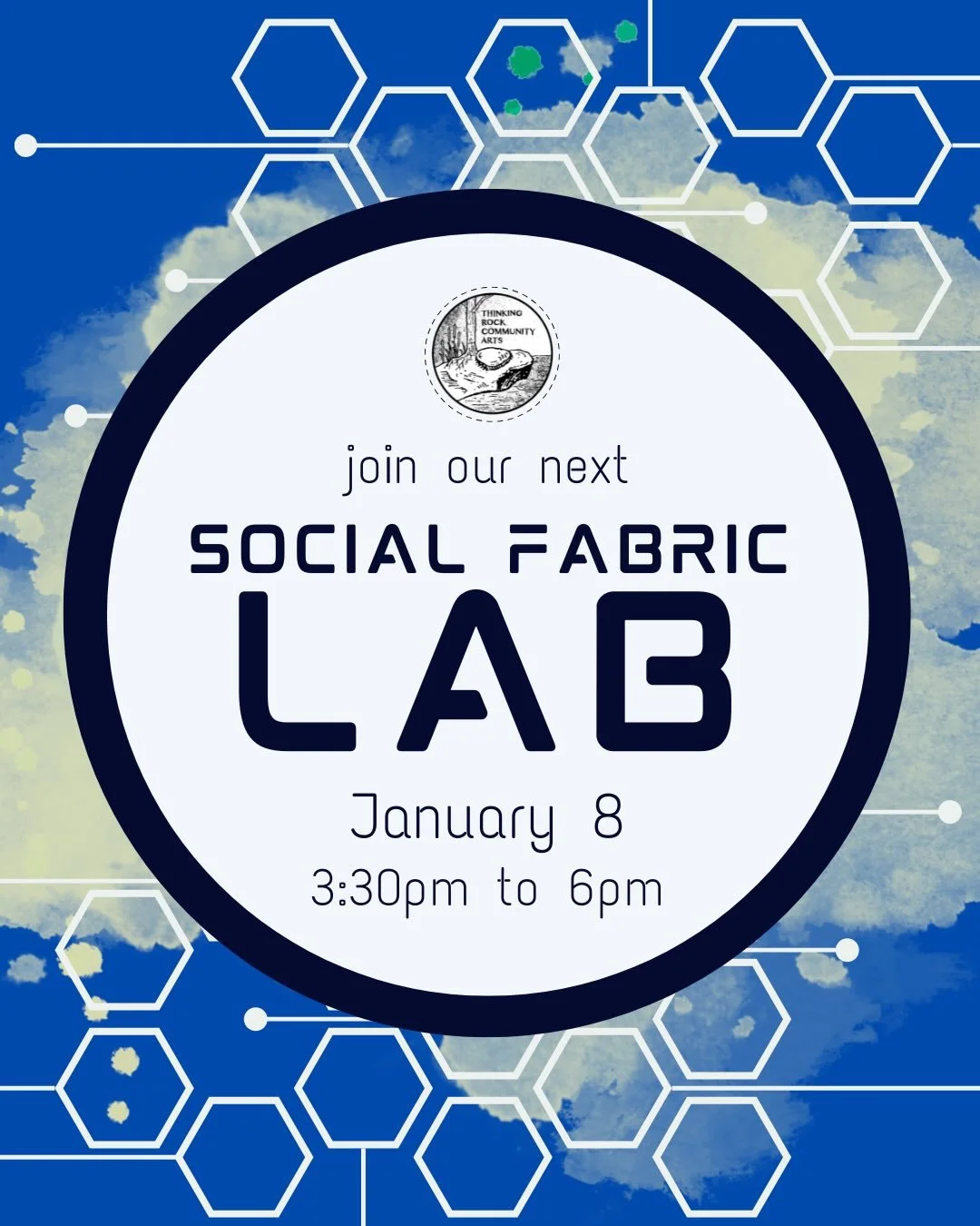 Join our next Social Fabric Lab, from 3:30pm to 6pm on Thursday, January 8th! ❄️💙✨
.
We&rsquo;ll gather at Thinking Rock HQ (199 Main Street, Thessalon, ON) to participate in a gentle, co-creative artmaking challenge: seeking out the stories and met