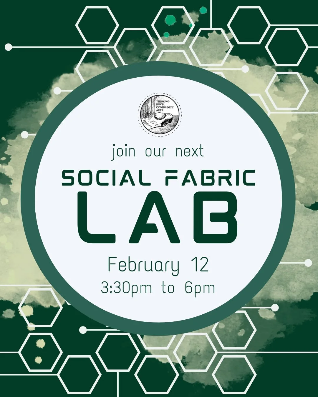Join our next Social Fabric Lab, from 3:30pm to 6pm on Thursday, February 12th! ❄️💙✨
.
We&rsquo;ll gather at Thinking Rock HQ (199 Main Street, Thessalon, ON) to participate in a gentle, co-creative artmaking challenge: seeking out stories and metap