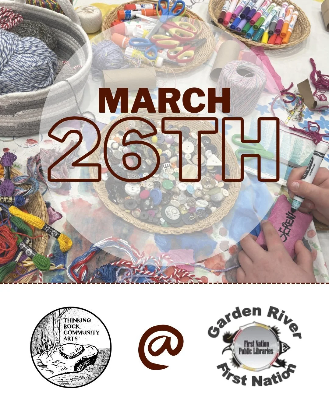 We&rsquo;re back at Ketegaunseebee First Nation Public Library (48 Syrette Lake Road, Garden River) this Thursday, March 26th from 4pm to 6pm for our next Social Fabric drop-in!
.
We&rsquo;ll be bringing some hands-on activities to make and do togeth