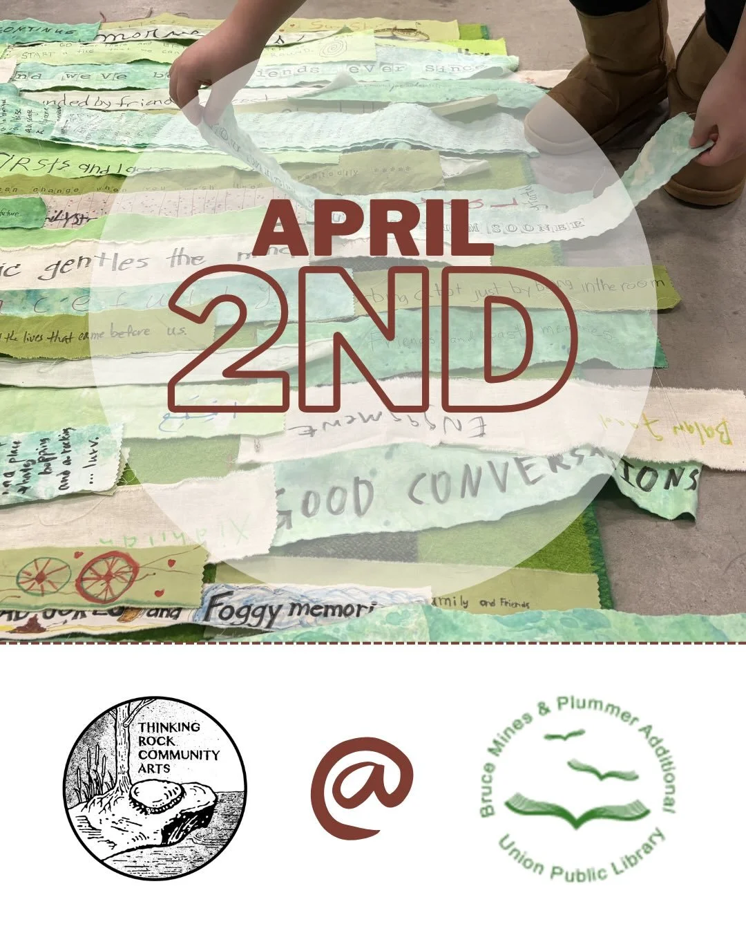 We&rsquo;re back at the Bruce Mines &amp; Plummer Additional Union Public Library (33 Desbarats St., Bruce Mines) on Thursday, April 2nd from 3pm to 5pm for our next Social Fabric drop-in!
.
We&rsquo;ll be bringing some hands-on activities to make an