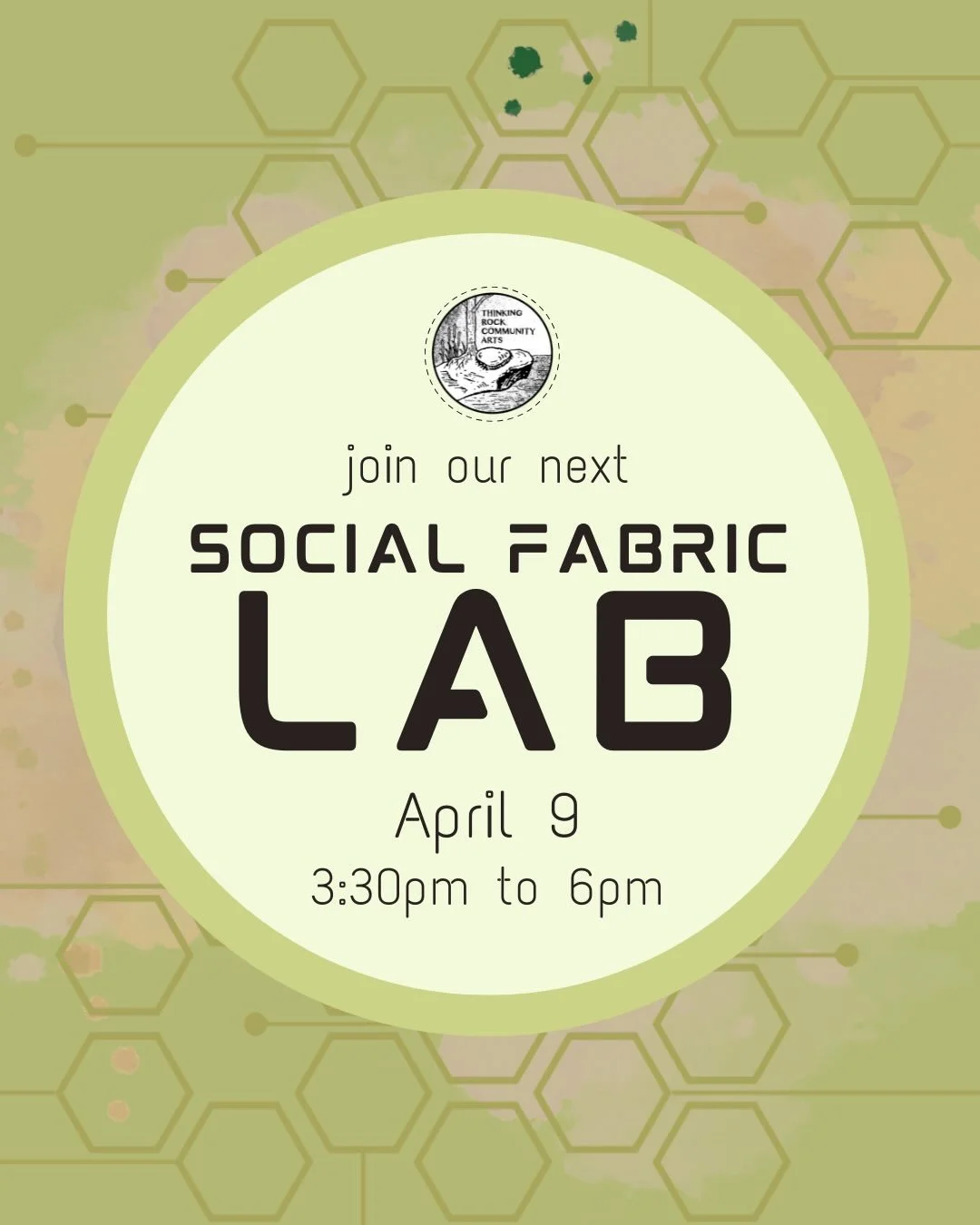 Join our next Social Fabric Lab, from 3:30pm to 6pm on Thursday, April 9th!
.
We&rsquo;ll gather at Thinking Rock HQ (199 Main Street, Thessalon, ON) to participate in two gentle, co-creative artmaking activities:
.
💚 Working to complete our latest 