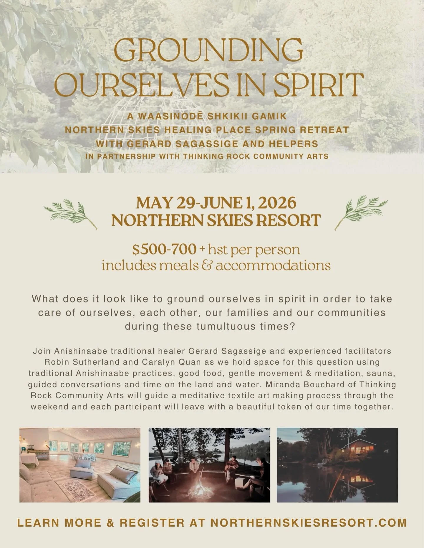 REPOSTED from @northernskiesresort - an upcoming retreat featuring timely topics and friends of Thinking Rock! Read on for details:

✨Grounding Ourselves in Spirit ✨

Come together with a community of like-hearted people for necessary conversations s