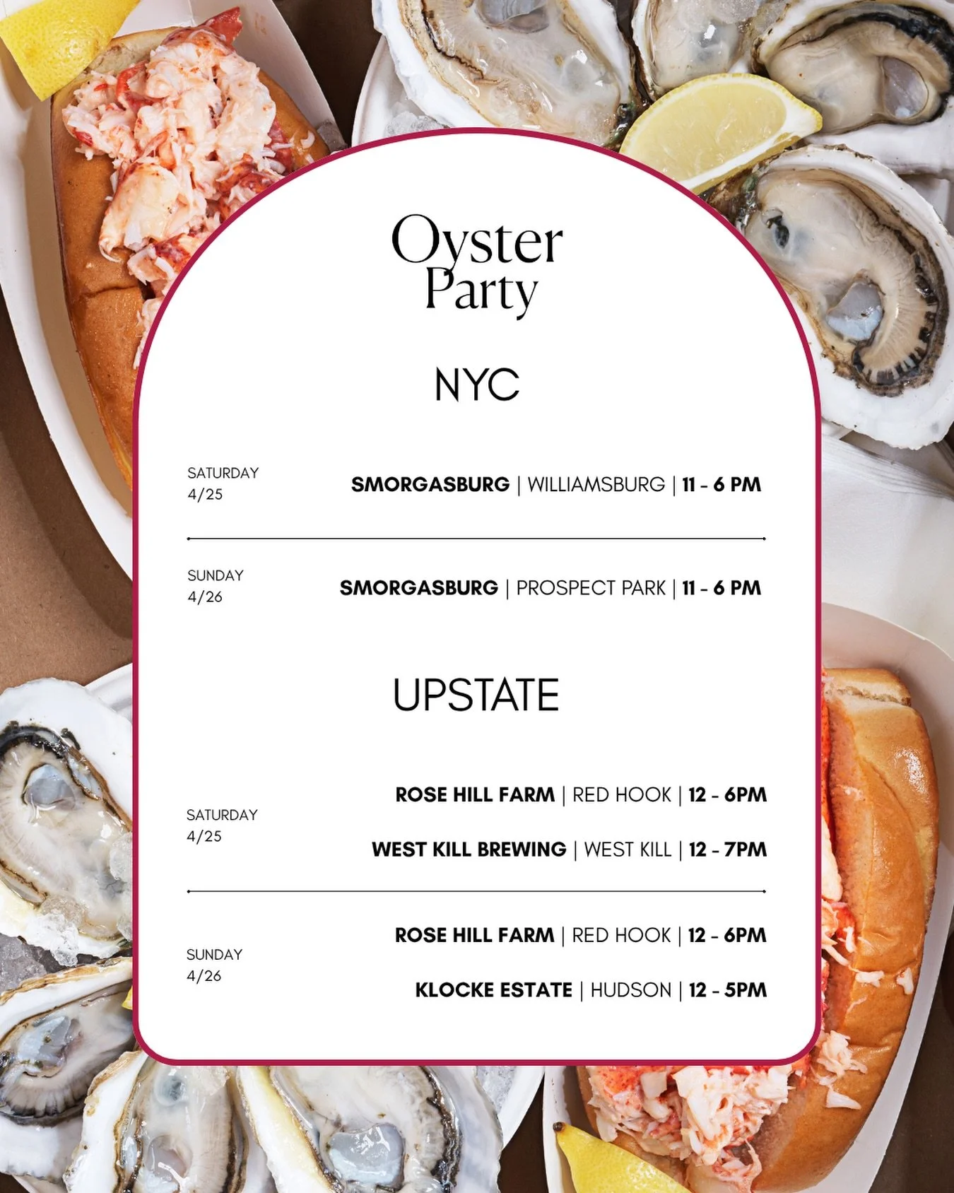 ☀️ We have your weekends plans covered whether you&rsquo;re in NYC or Upstate in Hudson Valley. Come find us at our pop ups this weekend! 🦞🦪