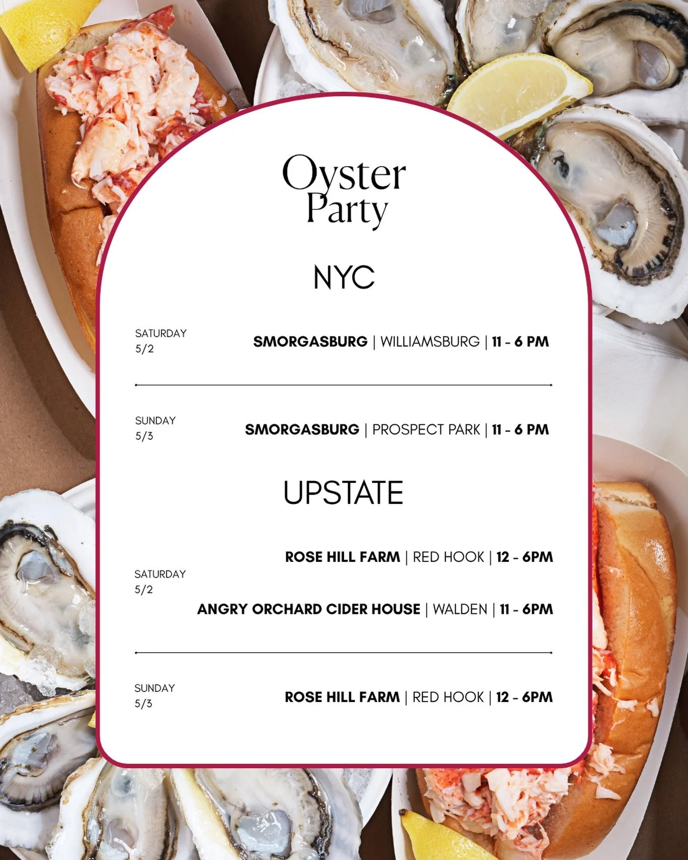 Looks like a great weekend for lobster rolls 🦞 and freshly shucked oysters 🦪! ☀️ Catch us at our weekend pop up locations!