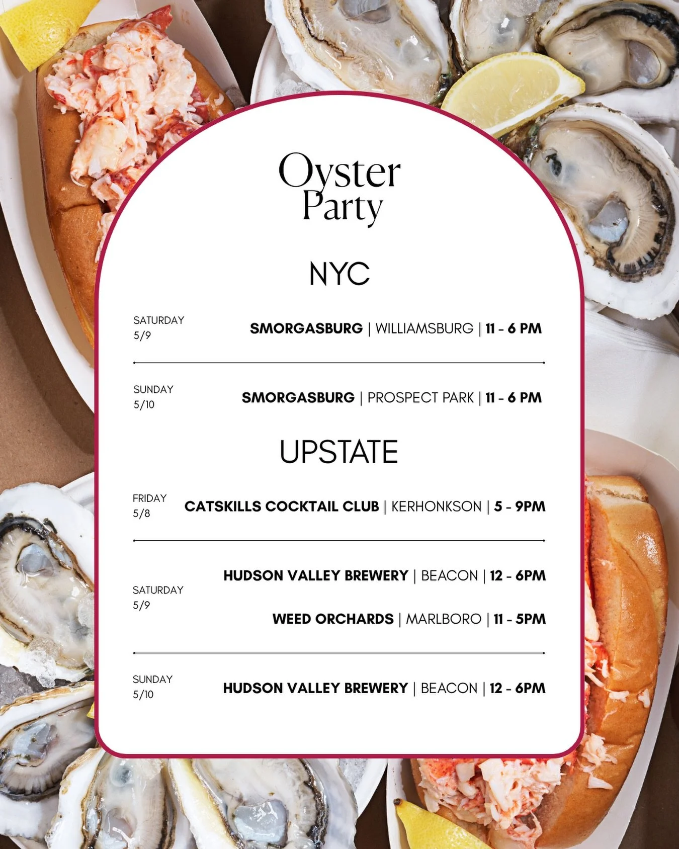 Your weekend plans just got tastier! 🦪 Check out our weekend pop up schedule and don&rsquo;t forget to bring mom! 🩷