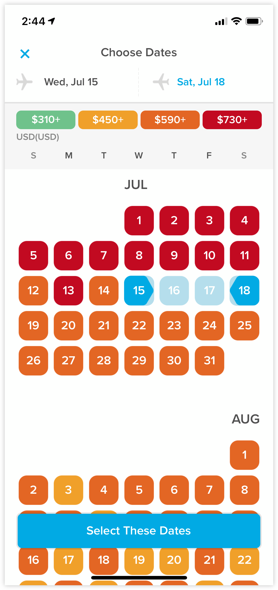 Hopper calendar UI