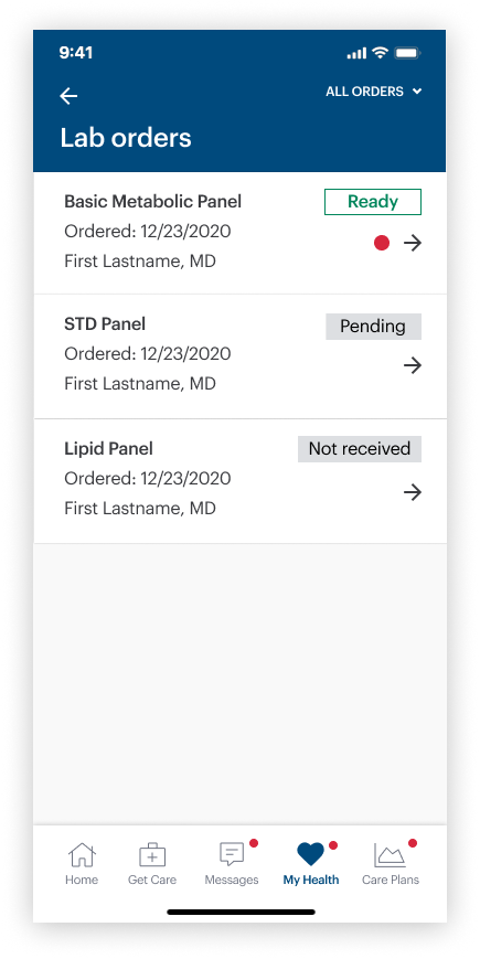 Lab order list
