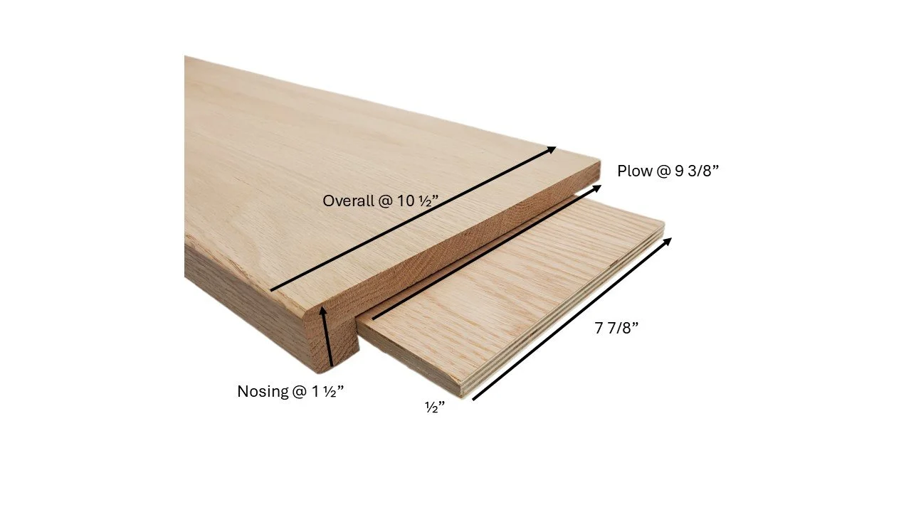 48" X 10 1/2" X 5/8" Red Oak Cap Tread