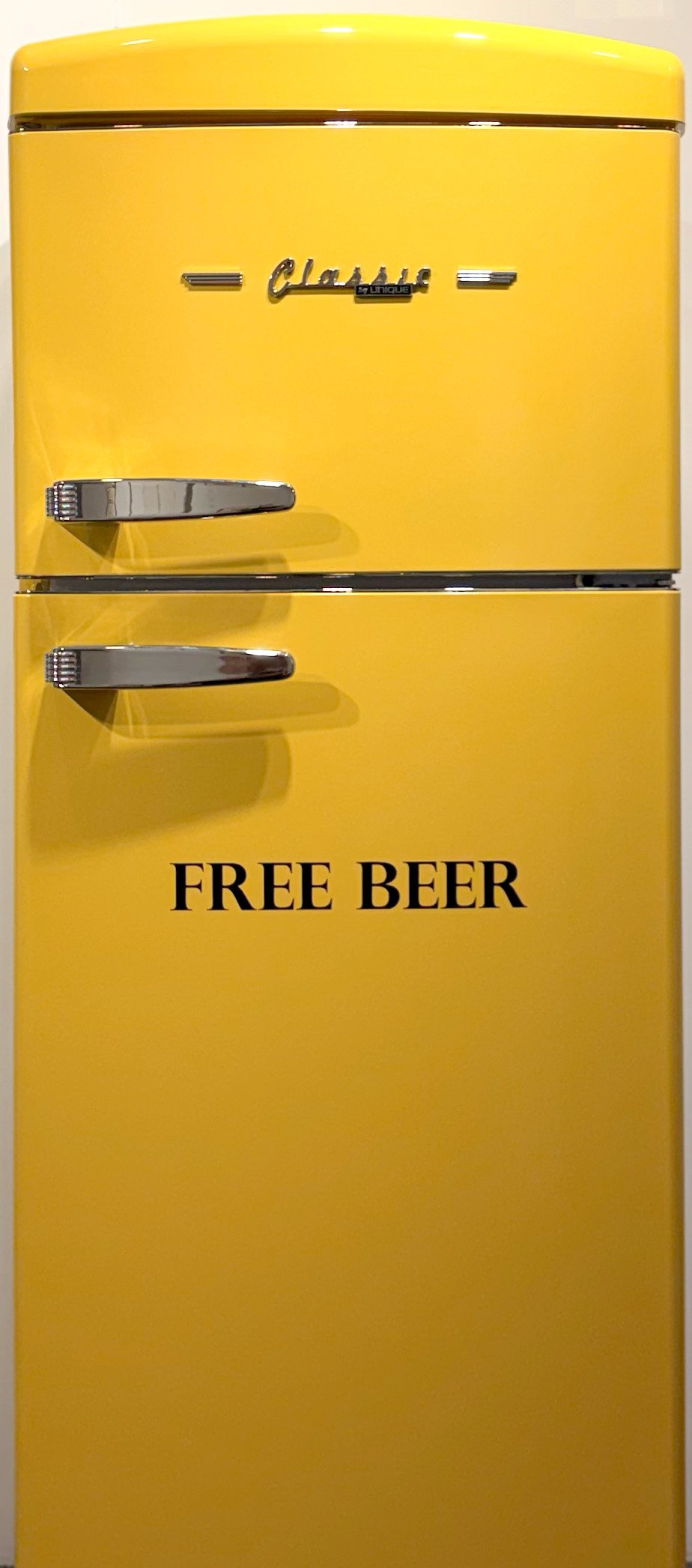 The Act of Drinking Beer With Friends Is the Highest Form of Art, 1970/2026,
Refrigerator, table, chairs, Pacifico beer, signed certificate