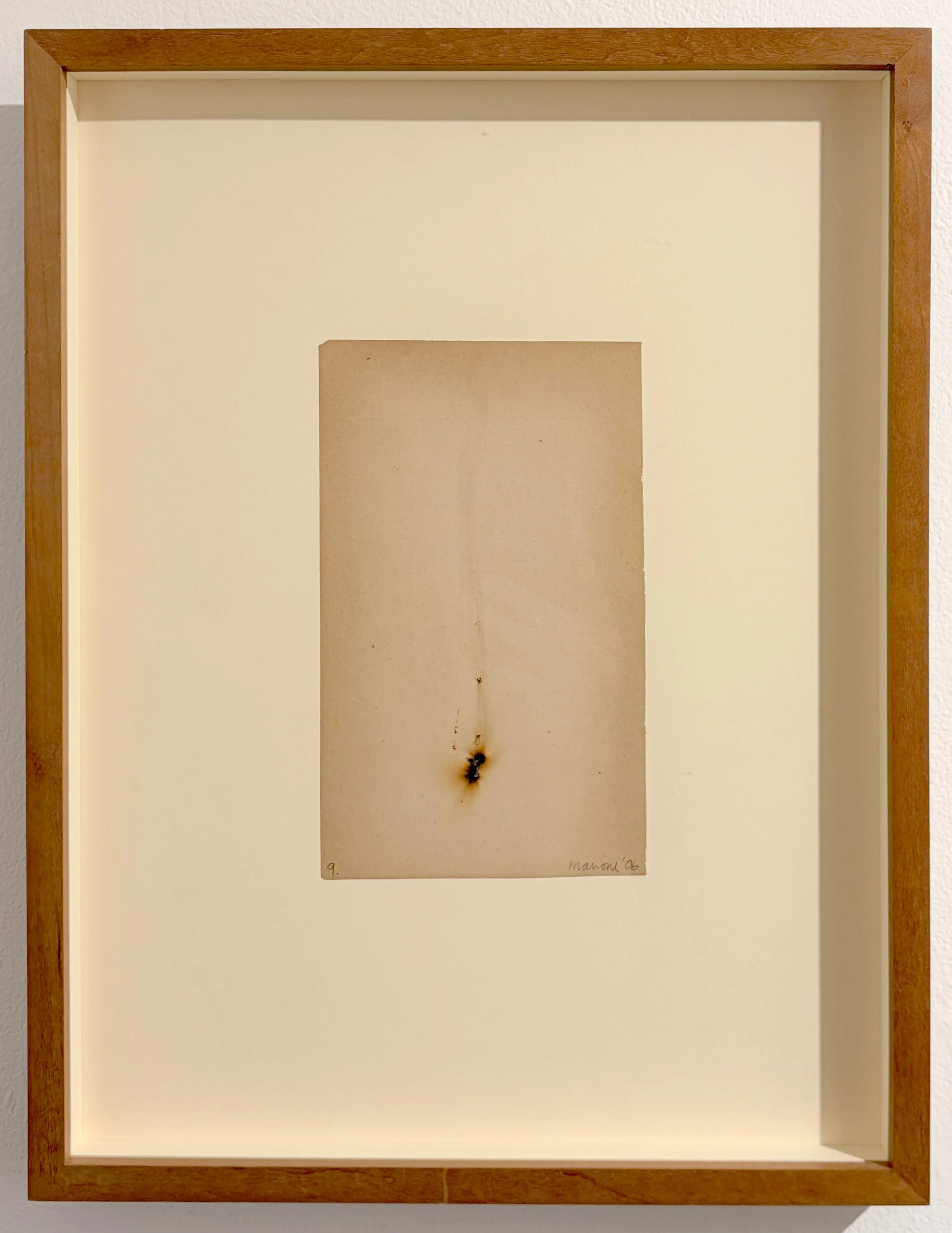 Lucky Strike #9, 2006,
Sulfur on sandpaper,
Paper: 7 1/2 x 4 1/2 inches,
Frame: 16 x 12 1/4 inches