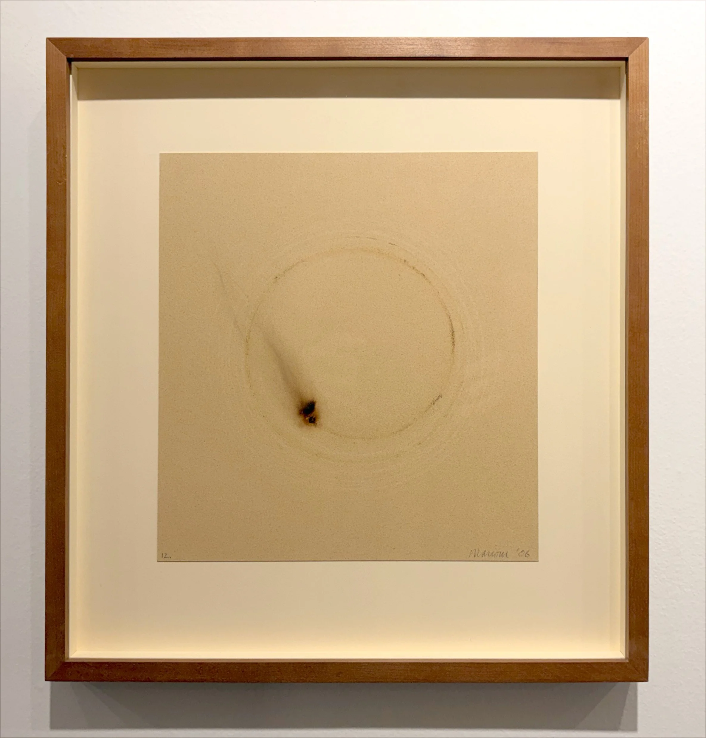 Lucky Strike #12, 2006,
Sulfur on sandpaper,
Paper: 10 1/4 x 9 3/4 inches,
Frame: 16 x 15 inches