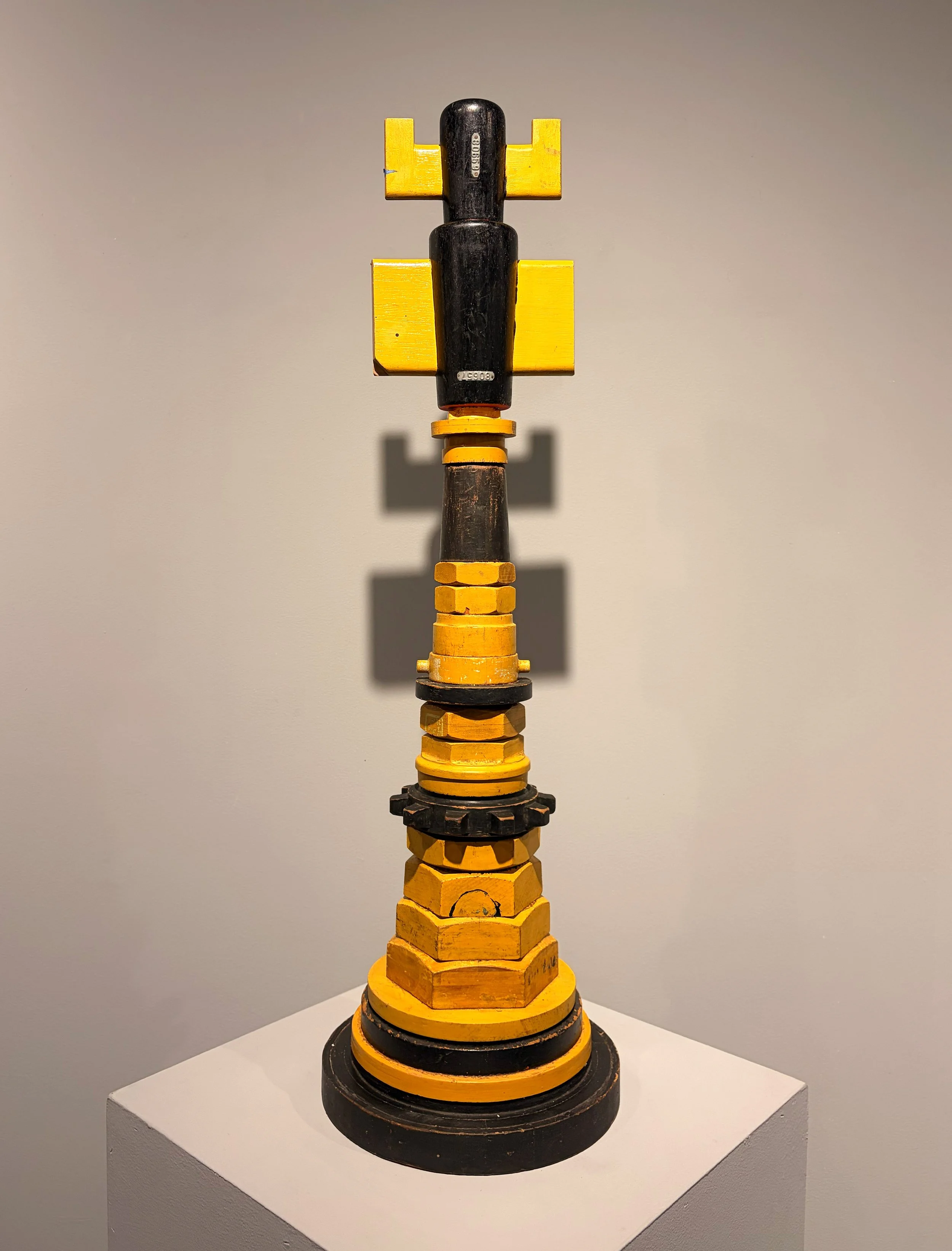 Yellow Water Buffalo Totem, 2025,
Wood-milled industrial foundry patterns,
35 x 11 x 11 inches