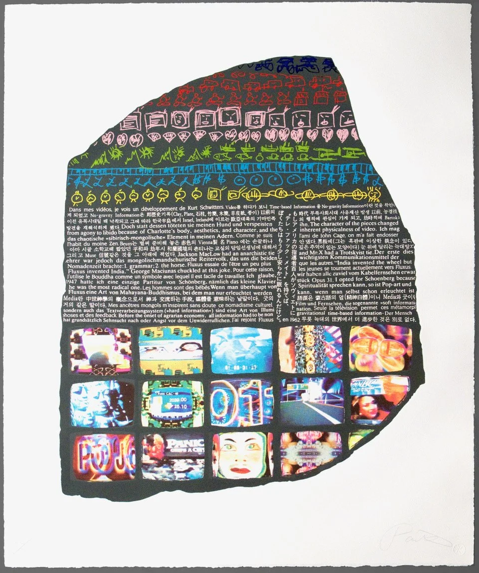 Nam June Paik (1932-2006), Key to the Highway (Rosetta Stone), 1995,
Intaglio, relief etching and screenprint, Edition of 64, 34 x 28 inches,
Published by Clay Street Press