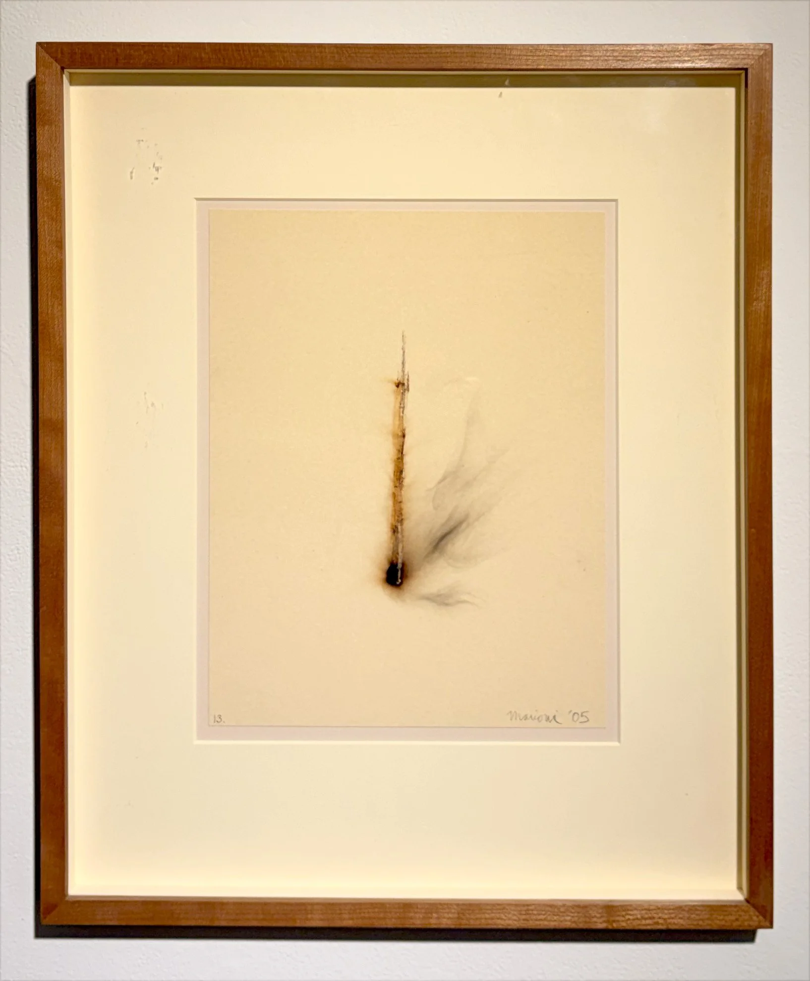 Lucky Strike #13, 2005,
Sulfur on sandpaper,
Paper: 10 3/4 x 8 1/4 inches,
Frame: 18 x 15 inches