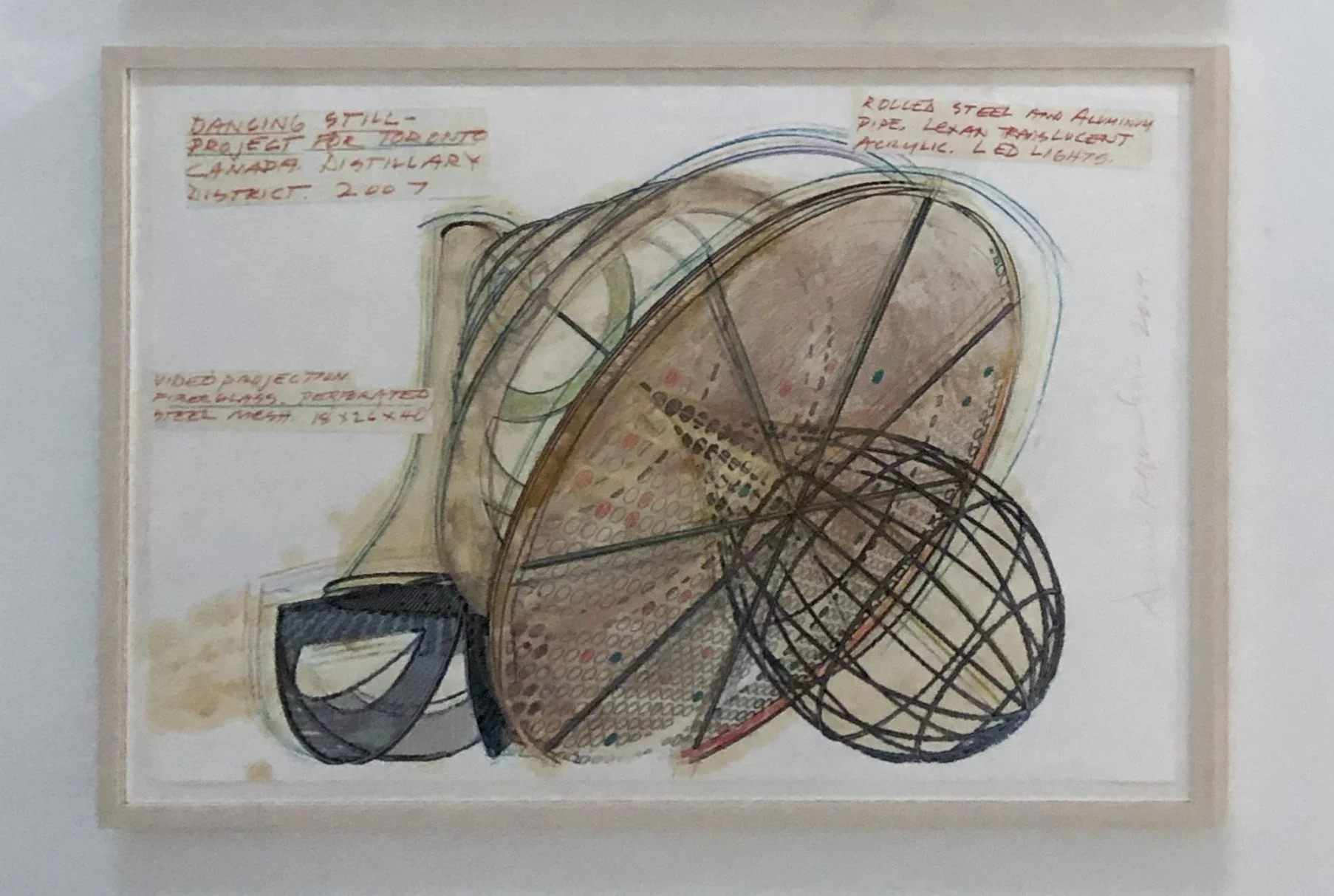 Dennis Oppenheim (1938-2011),
Study for Dancing Still Project, 2004,
Toronto, Canada,
Pencil, colour pencil, oil wash, oil pastel on paper,
Paper: 24 x 35 inches,
Frame: 27 x 38 1/2 inches