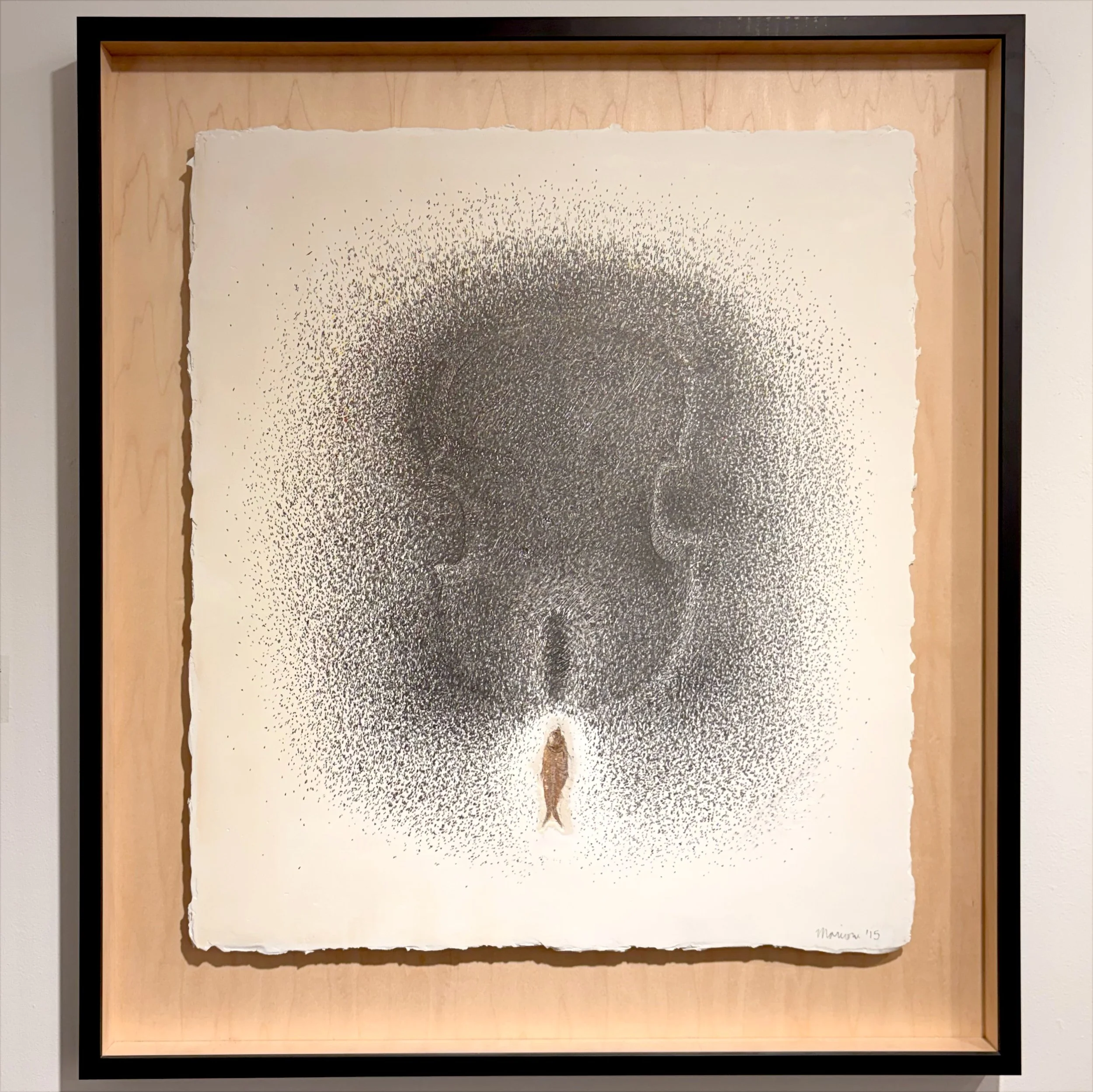 55 Million Year Old Nest, 2015, Graphite and fossil on plaster mounted on wood, Plaster: 26 1/2 x 23 1/2 inches, Frame: 33 1/2 x 30 inches