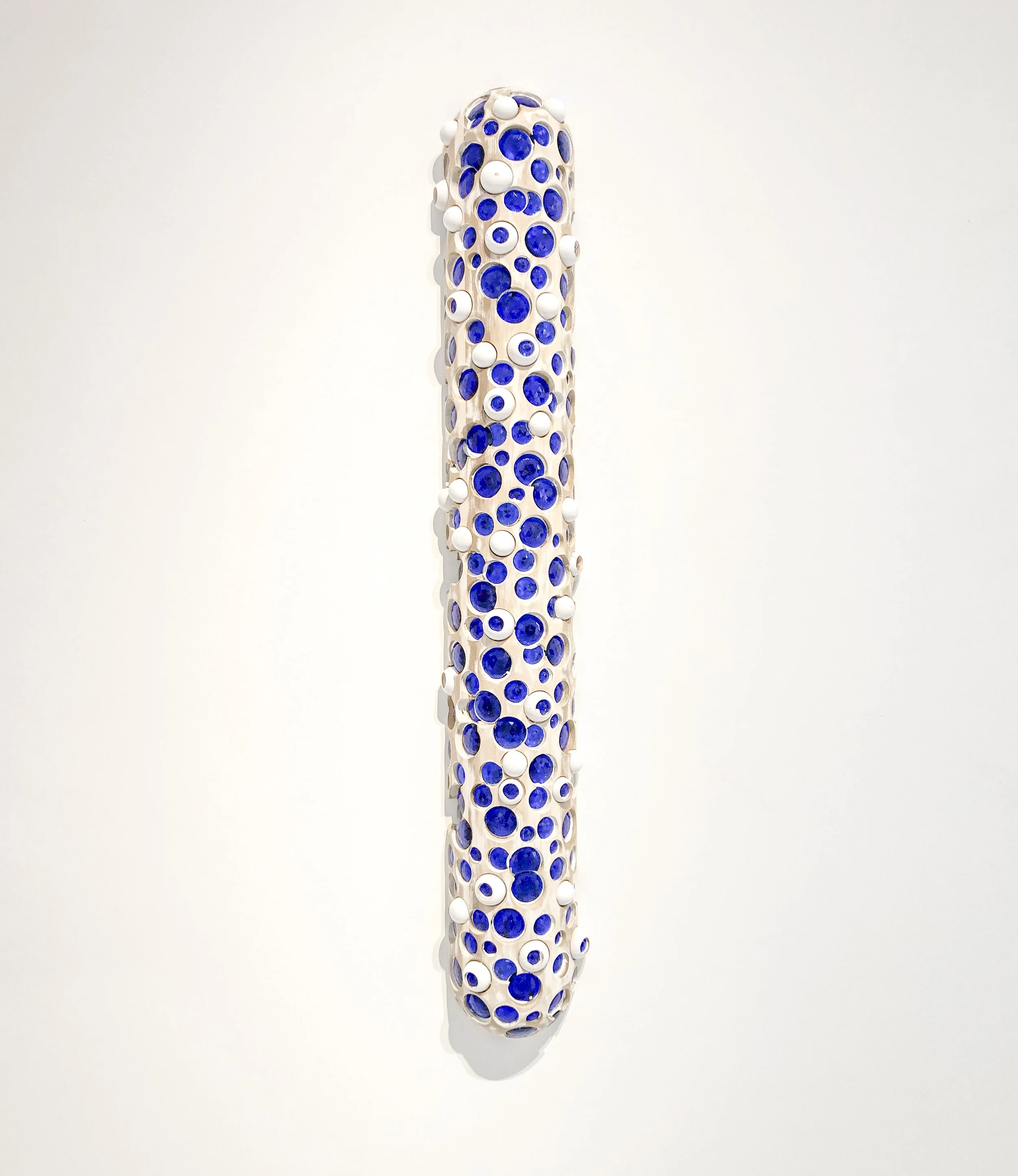 John Torreano (b. 1941),
Sapphire/Balls, 2022,
Gems, acrylic paint, and wood, orbs on wood column,
Signed & dated verso,
59 x 8 x 4 inches