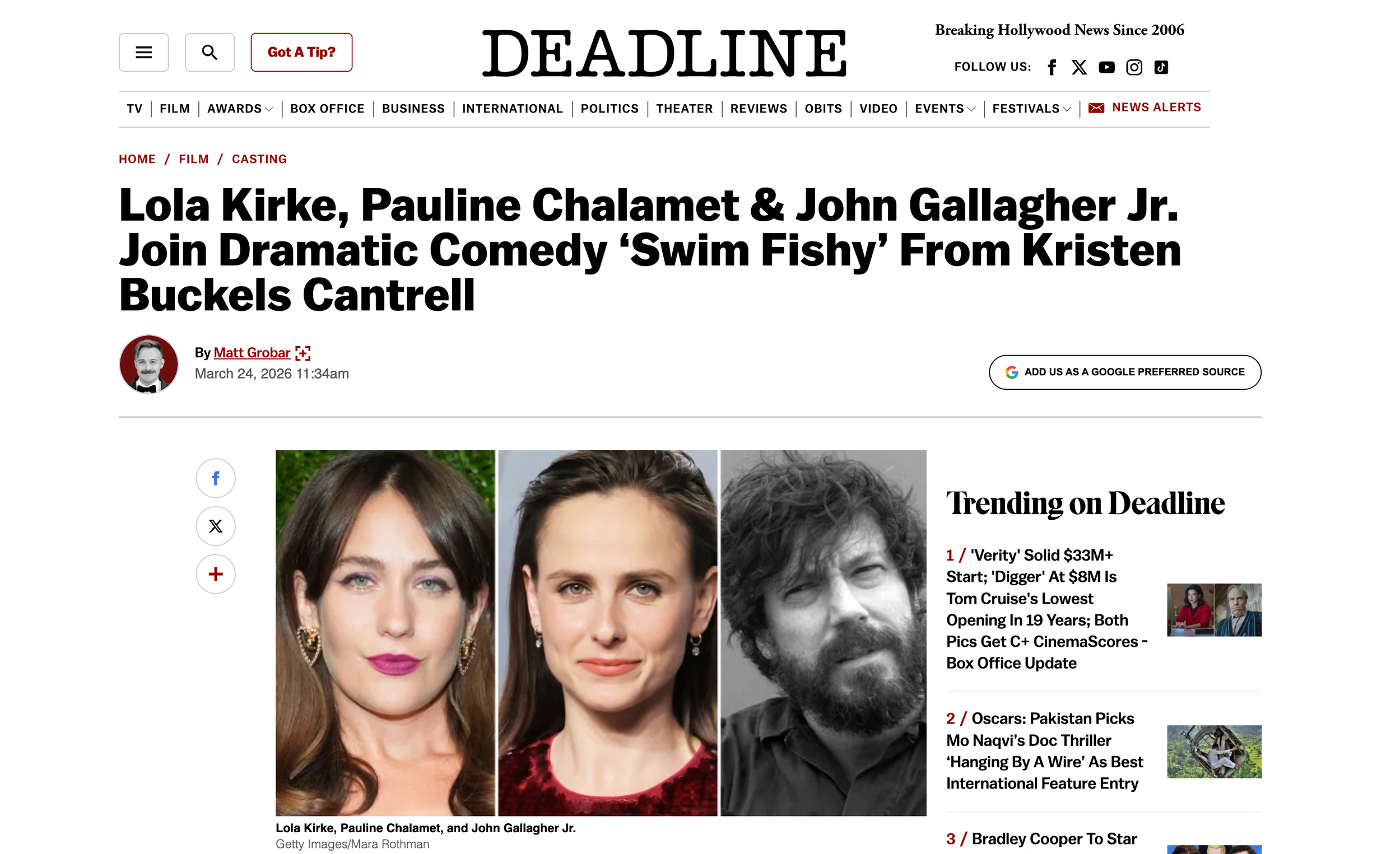 Lola Kirke, Pauline Chalamet & John Gallagher Jr. Join Dramatic Comedy ‘Swim Fishy’ From Kristen Buckels Cantrell