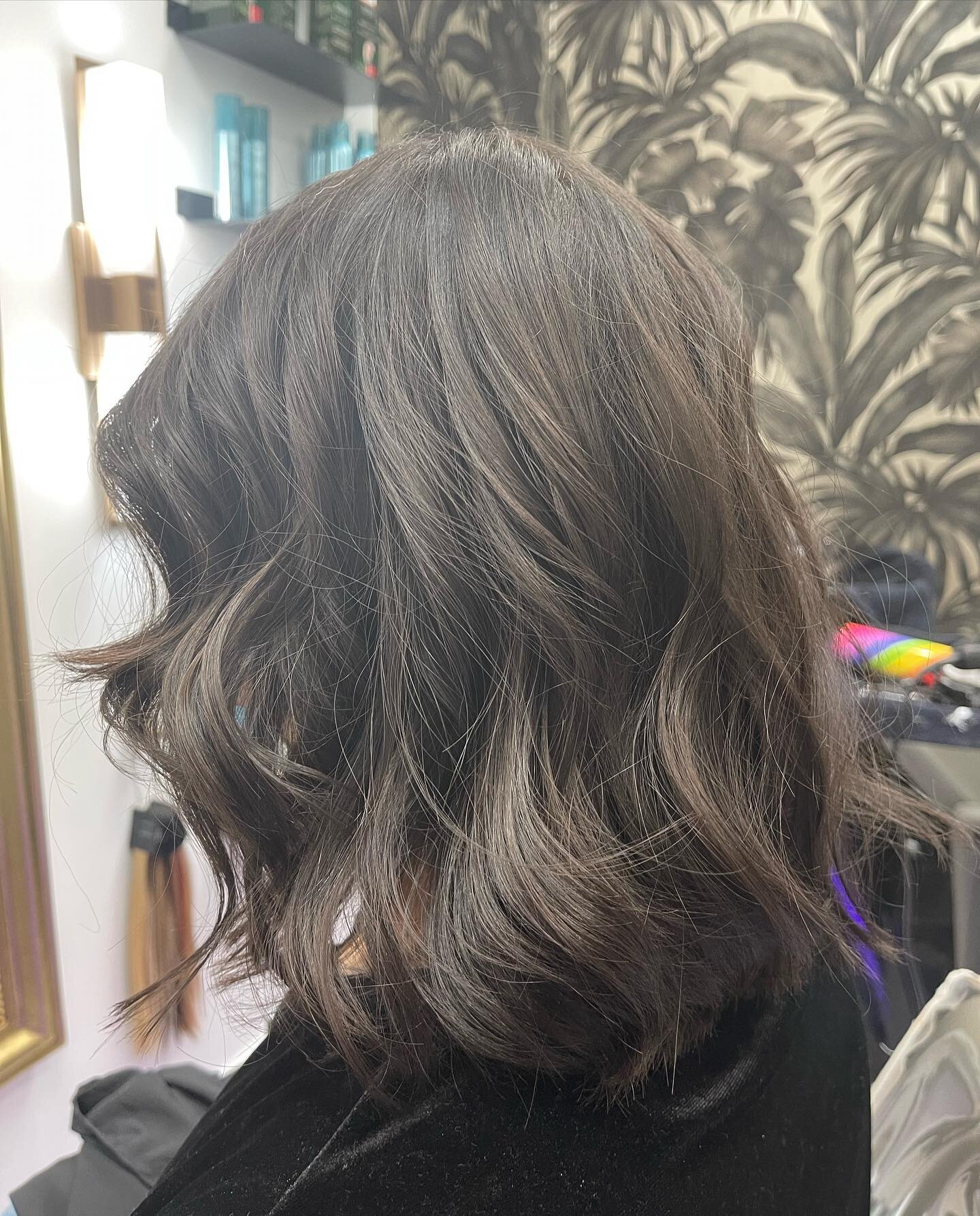 I wish i had a before pic we cut off around 15 inches to do this cute longer textured bob !!!