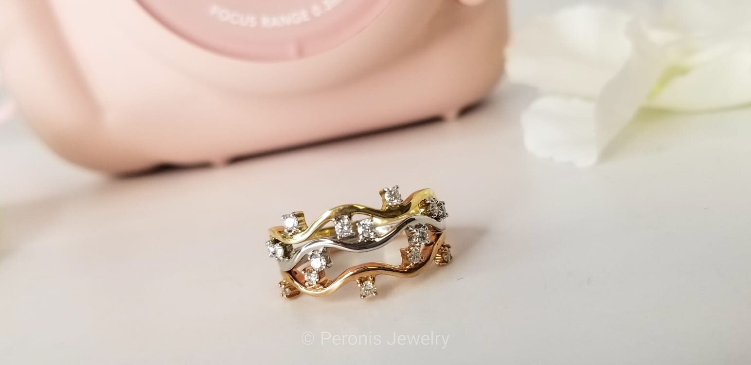 10K Rose/Yellow/White 1/8CTW Solid Stackable Bands