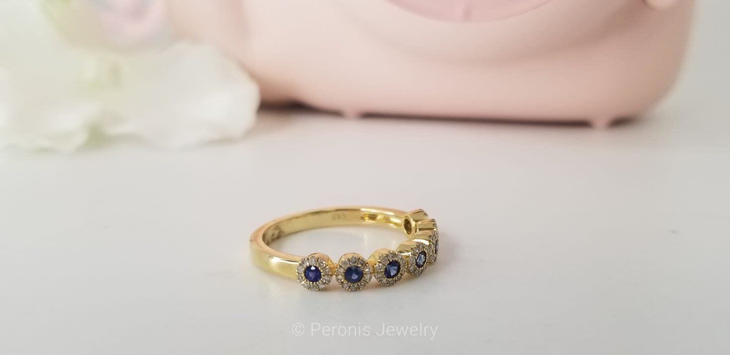 10K Solid Sapphire/Diamond Band