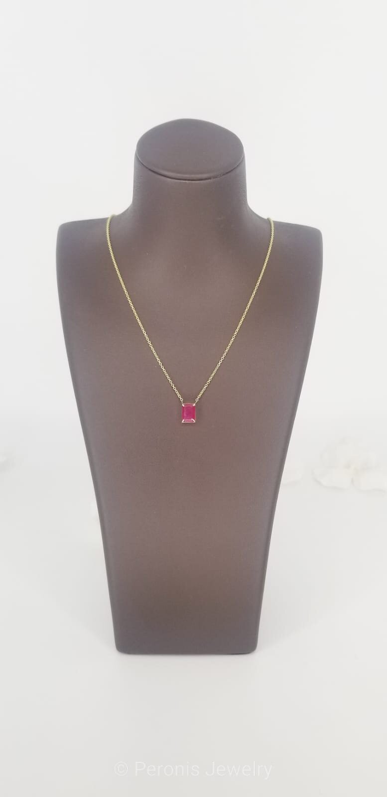 18K Solid Yellow Gold 7x5MM Ruby Necklace