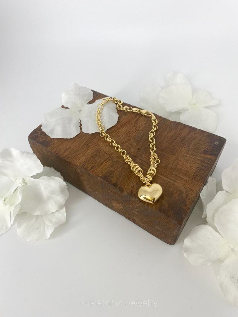 18K 12.5MM Heart Rolo Bracelet