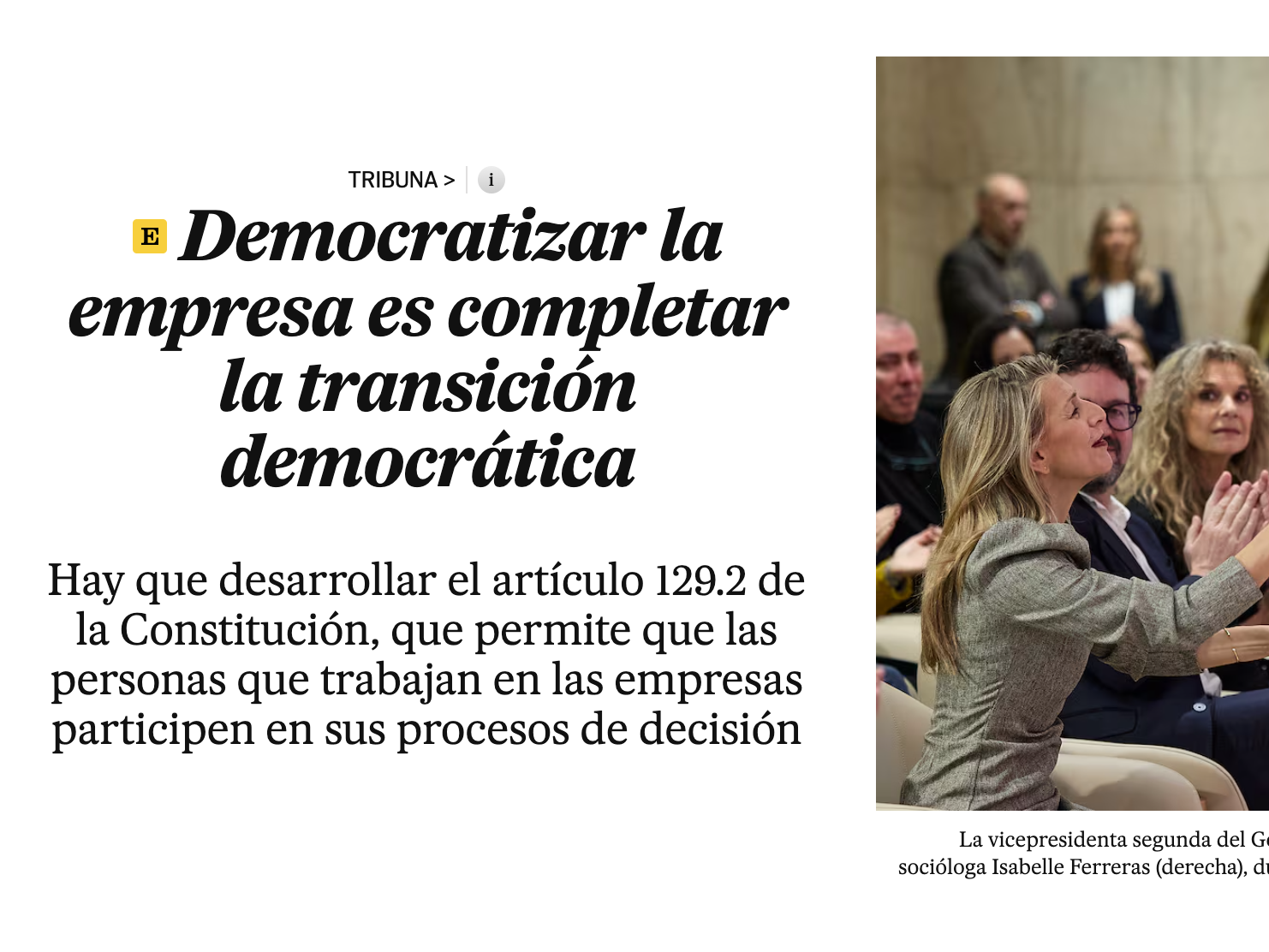 El País. Isabelle Ferreras: Democratizar la empresa es completar la transición democrática