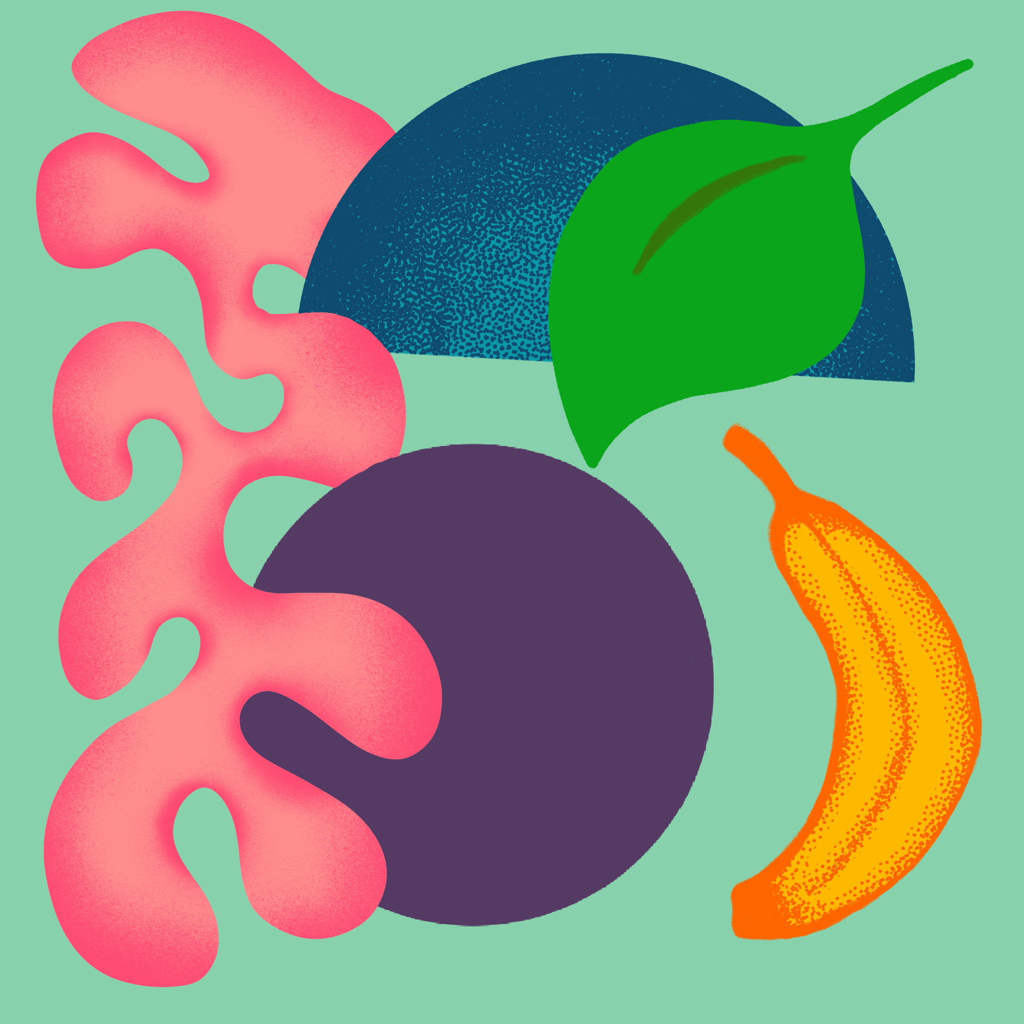 Blobs and Banana, 2021, Procreate, 1080 x 1080 pixels