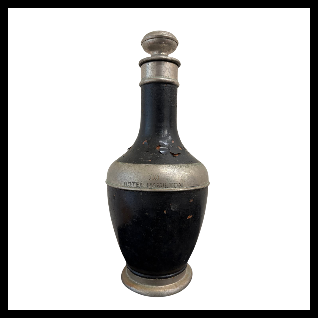 "Ferrostat" Vacuum Bottle, Hamilton Hotel, Boardwalk at 3rd Street, Ocean City, Maryland, Stanley Insulating Co., c. 1913

This was the first all-steel, unbreakable vacuum flask. Unlike contemporary silver-plated pieces, the Ferrostat used charcoal-i