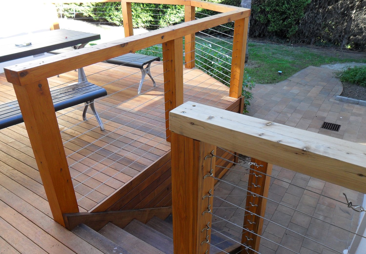 Timber decking with cable rail balustrade