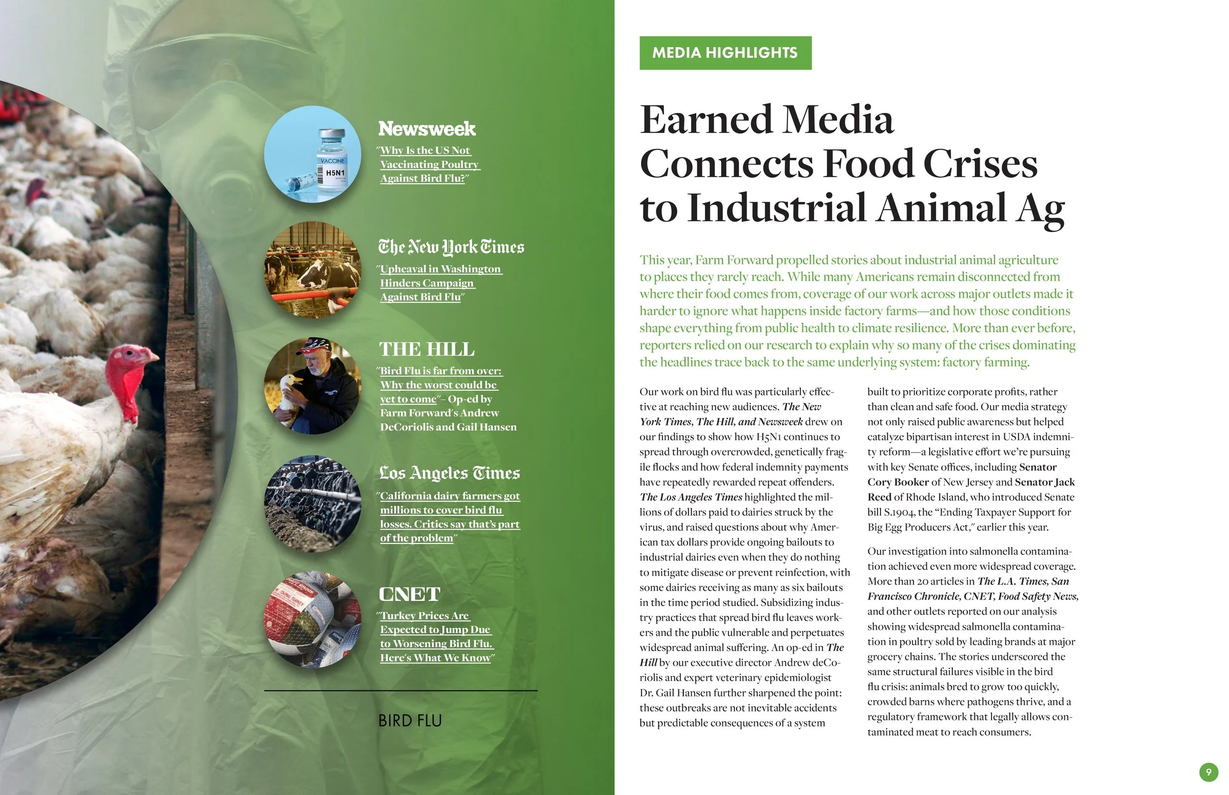 Farm Forward 2025 Annual Report Media Highlights Spread 1