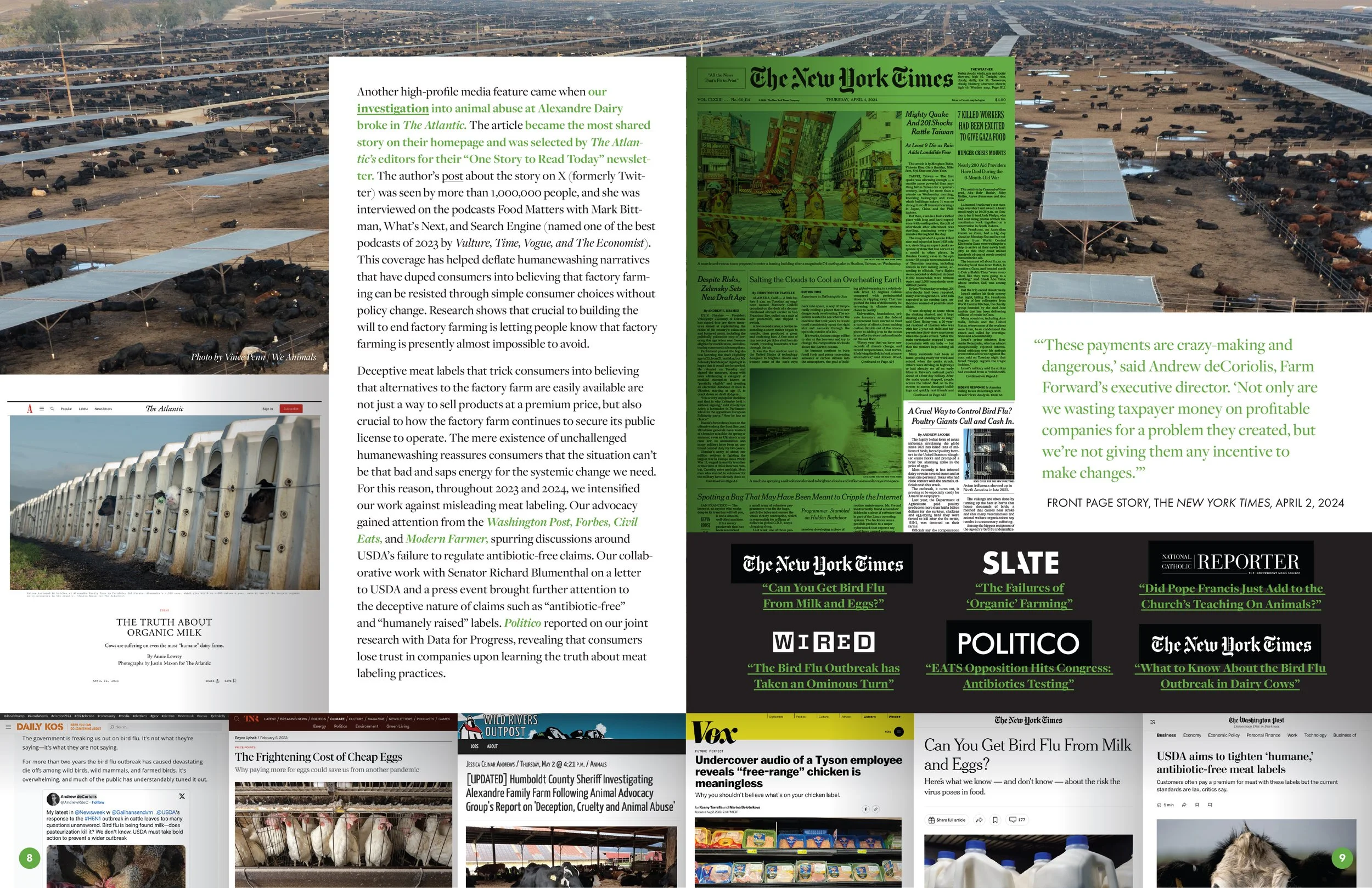 Farm Forward 2023-24 Annual Report Media Highlights Spread 2
