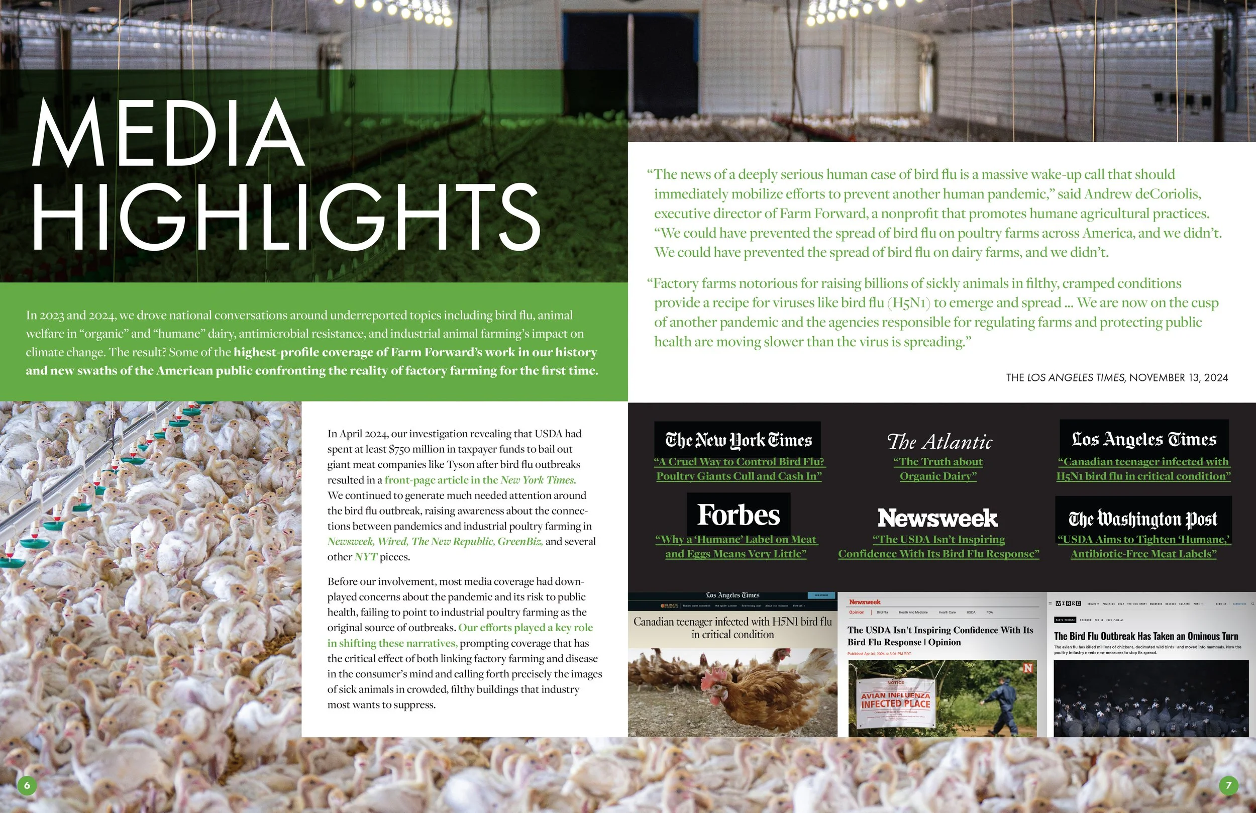 Farm Forward 2023-24 Annual Report Media Highlights Spread 1