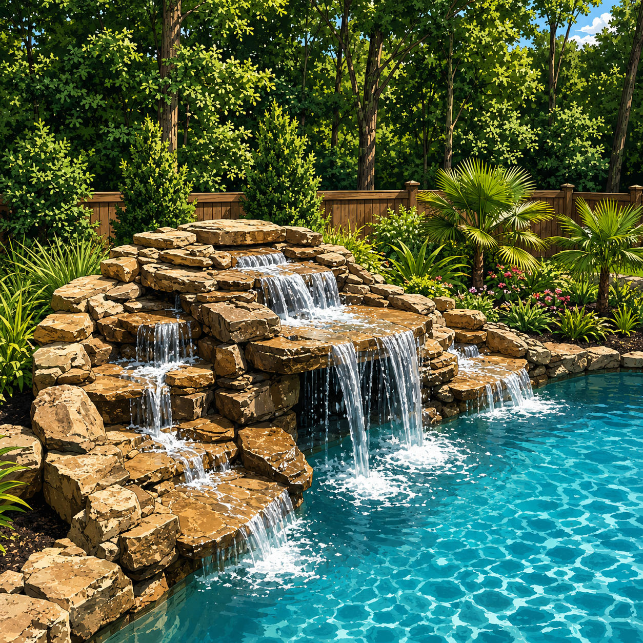 A Natural Oasis with a Boulder-Style Waterfall