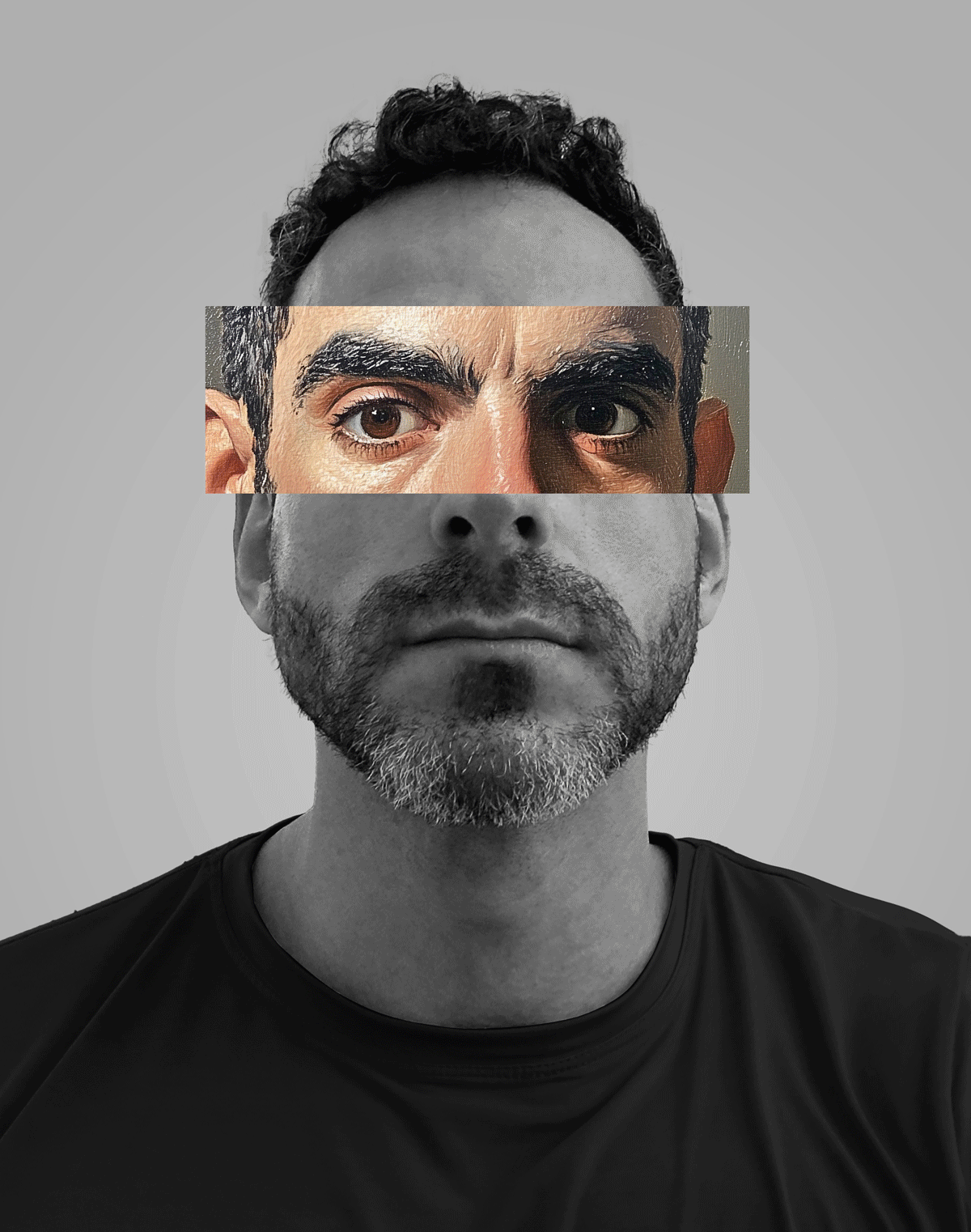 An animated portrait of Gustavo Kopit playfully cycles through collages that seamlessly blend his face with a diverse array of historical artworks.