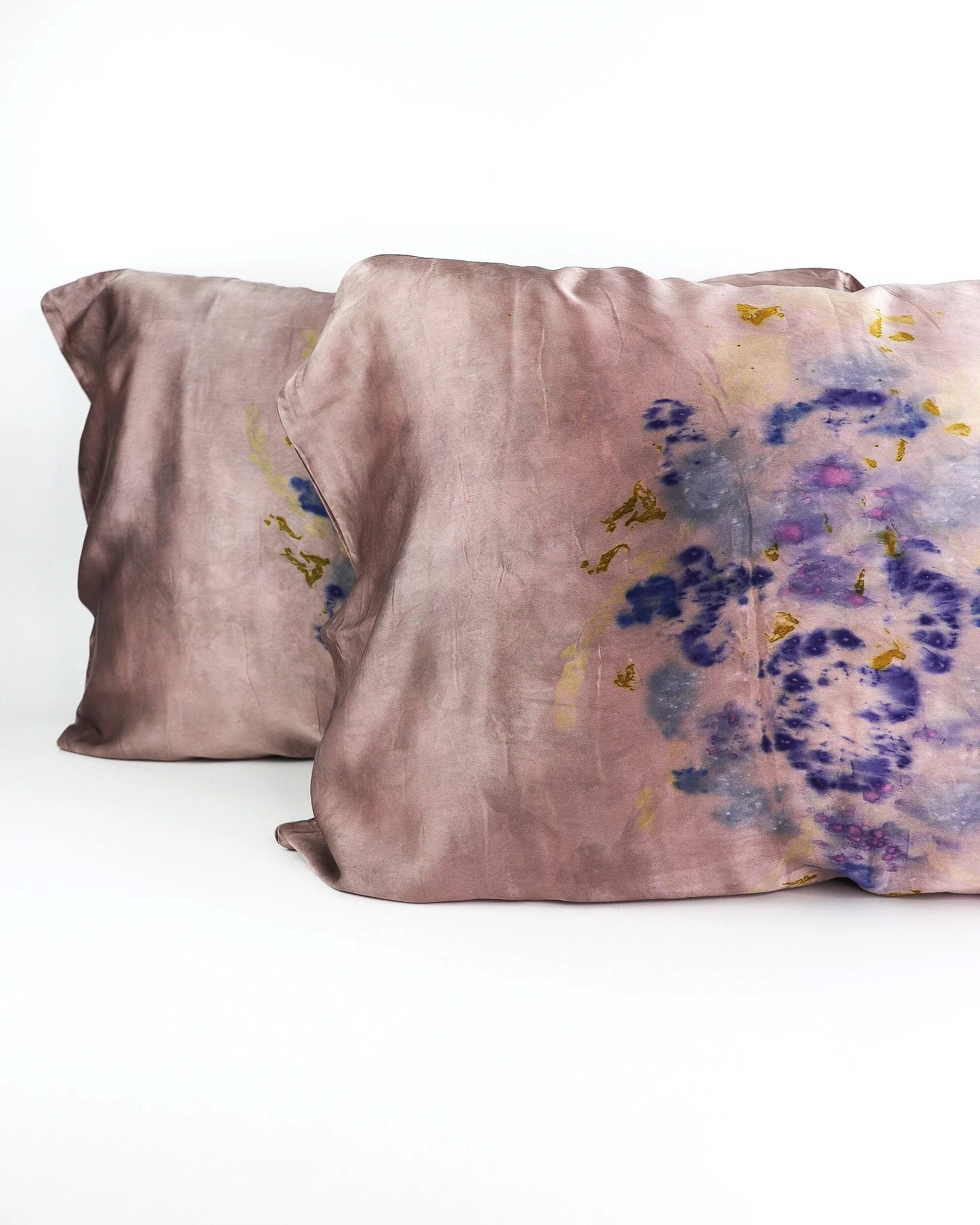Botanically Dyed Silk Pillowcase eco printed with flowers. Mulberry silk Charmeuse pillowcase set of 2.