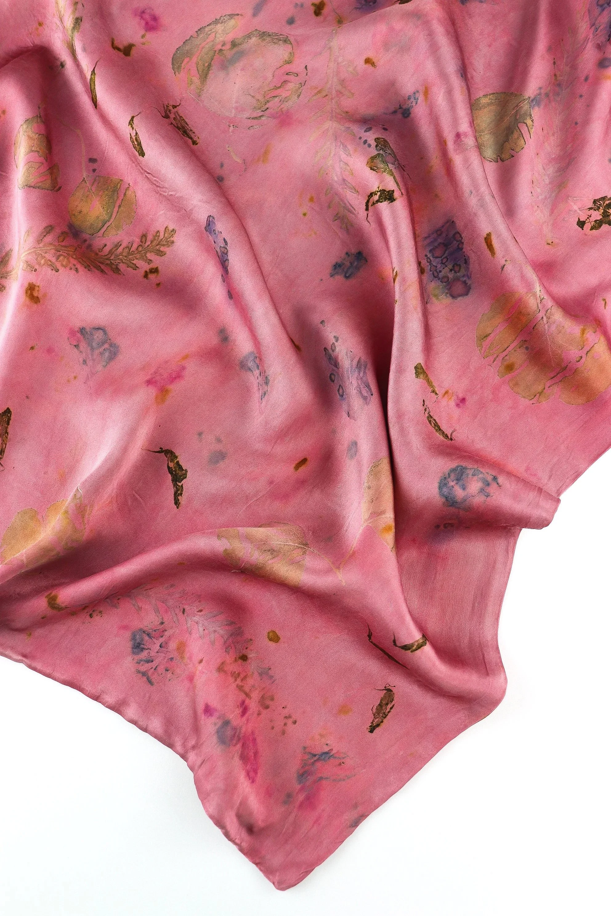 Botanically Dyed Silk Pillowcase eco printed with flowers. Silk Charmeuse pillowcase set of 2.