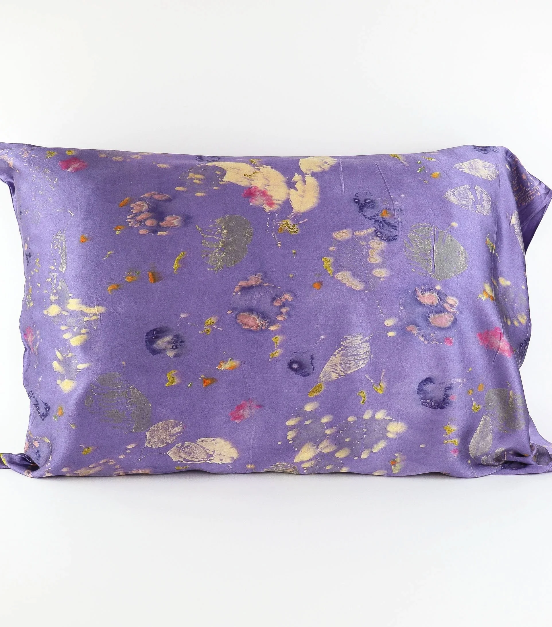 Botanically Dyed Silk Pillowcase eco printed with flowers. Mulberry silk pillowcase set of 2.