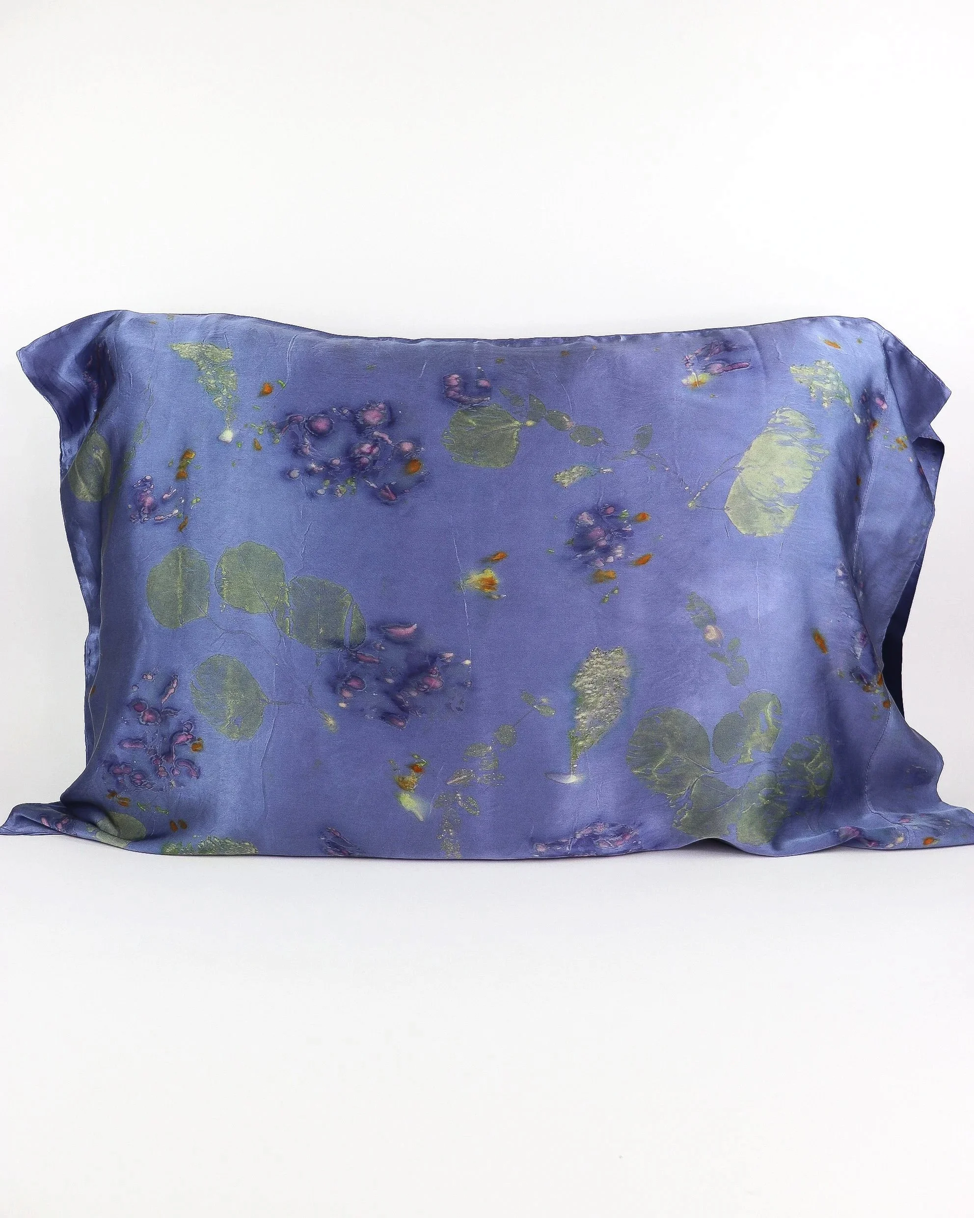 Botanically Dyed Silk Pillowcase eco printed with flowers. Mulberry silk Charmeuse pillowcase set of 2.