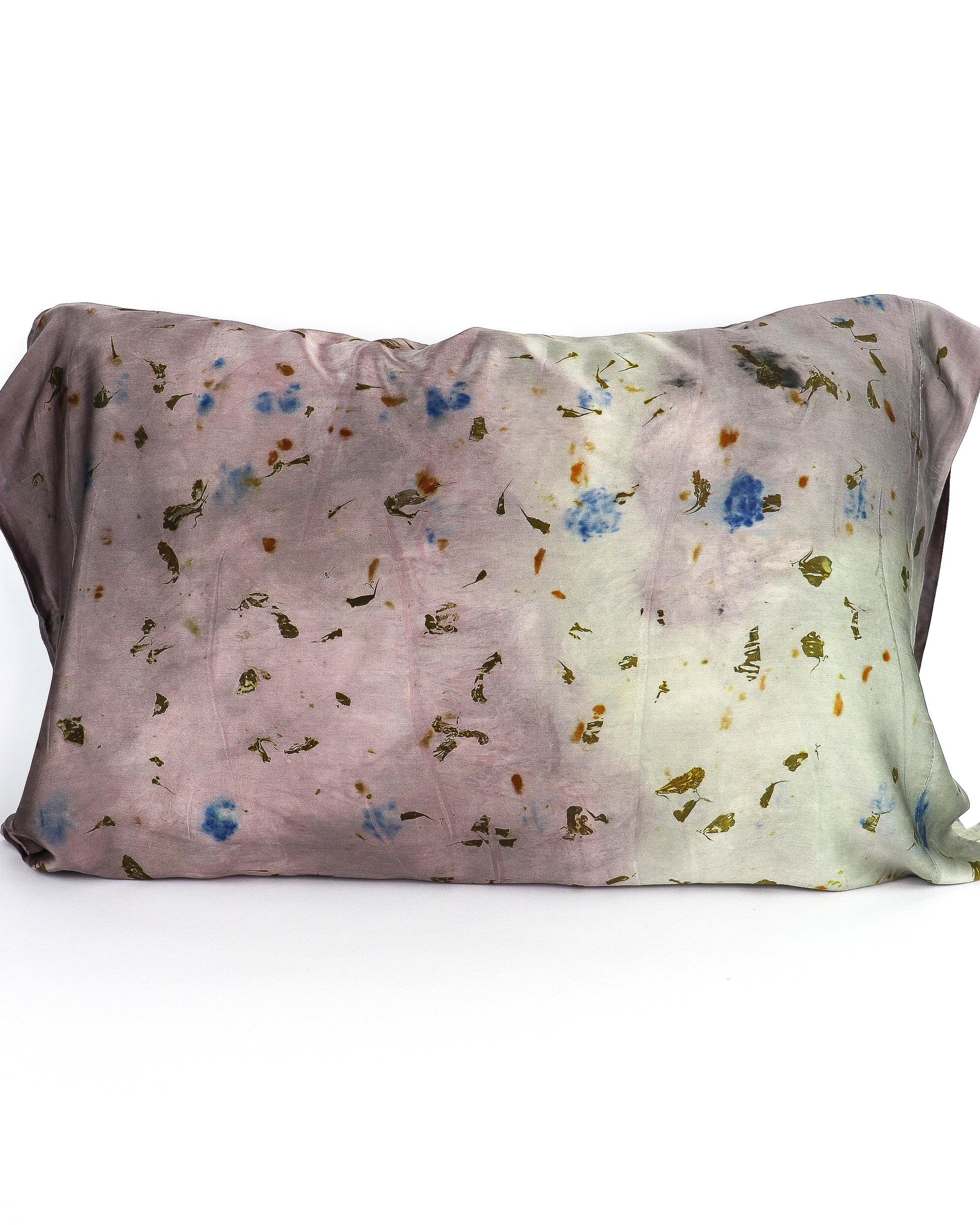 Botanically Dyed Silk Pillowcase eco printed with flowers. Silk Charmeuse pillowcase set of 2.