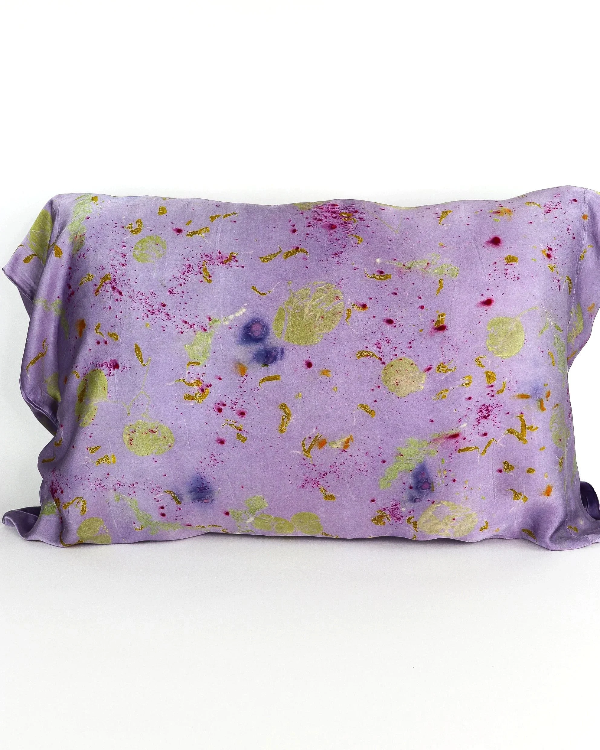 Botanically Dyed Silk Pillowcase eco printed with flowers. Silk Charmeuse pillowcase set of 2.