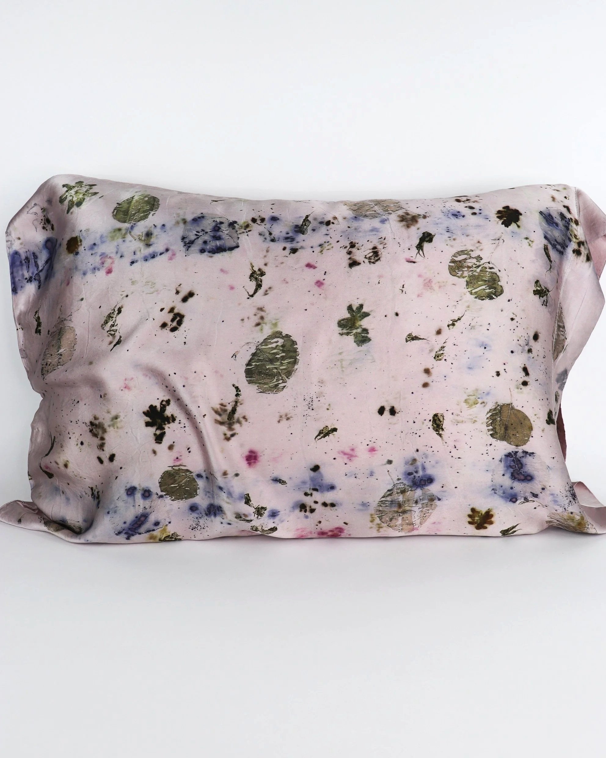 Botanically Dyed Silk Pillowcase eco printed with flowers. Silk Charmeuse pillowcase set of 2.