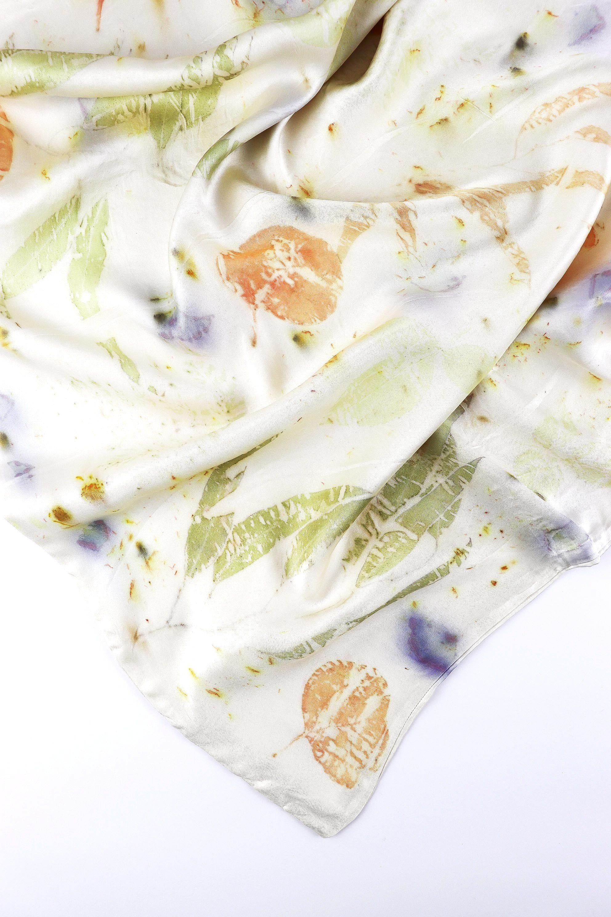 Botanically Dyed Silk Pillowcase eco printed with flowers. Plant dyes silk. AJNA California naturally dyed textiles in San Jose, California. Silk Pillowcase near me.