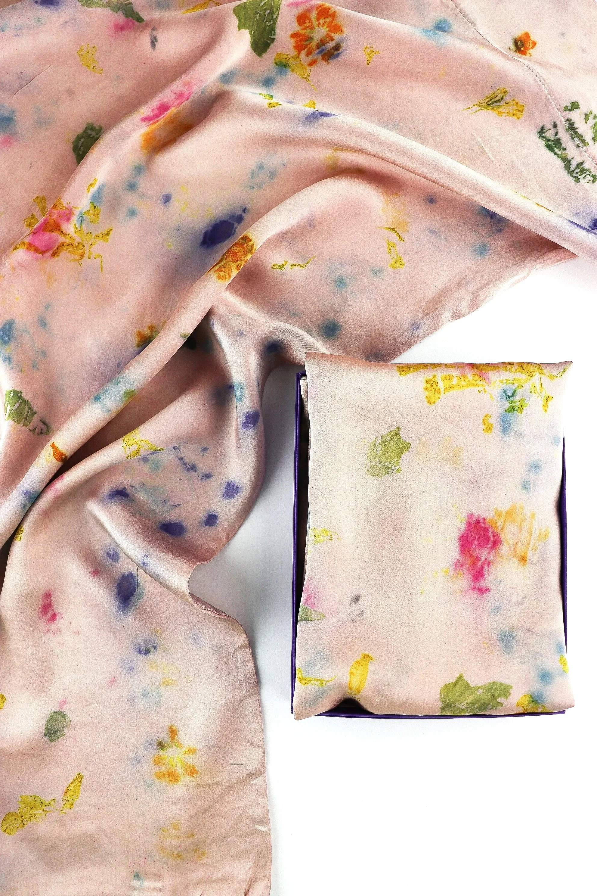 Botanically Dyed Silk Charmeuse Pillowcase Set: Wattle and eco print