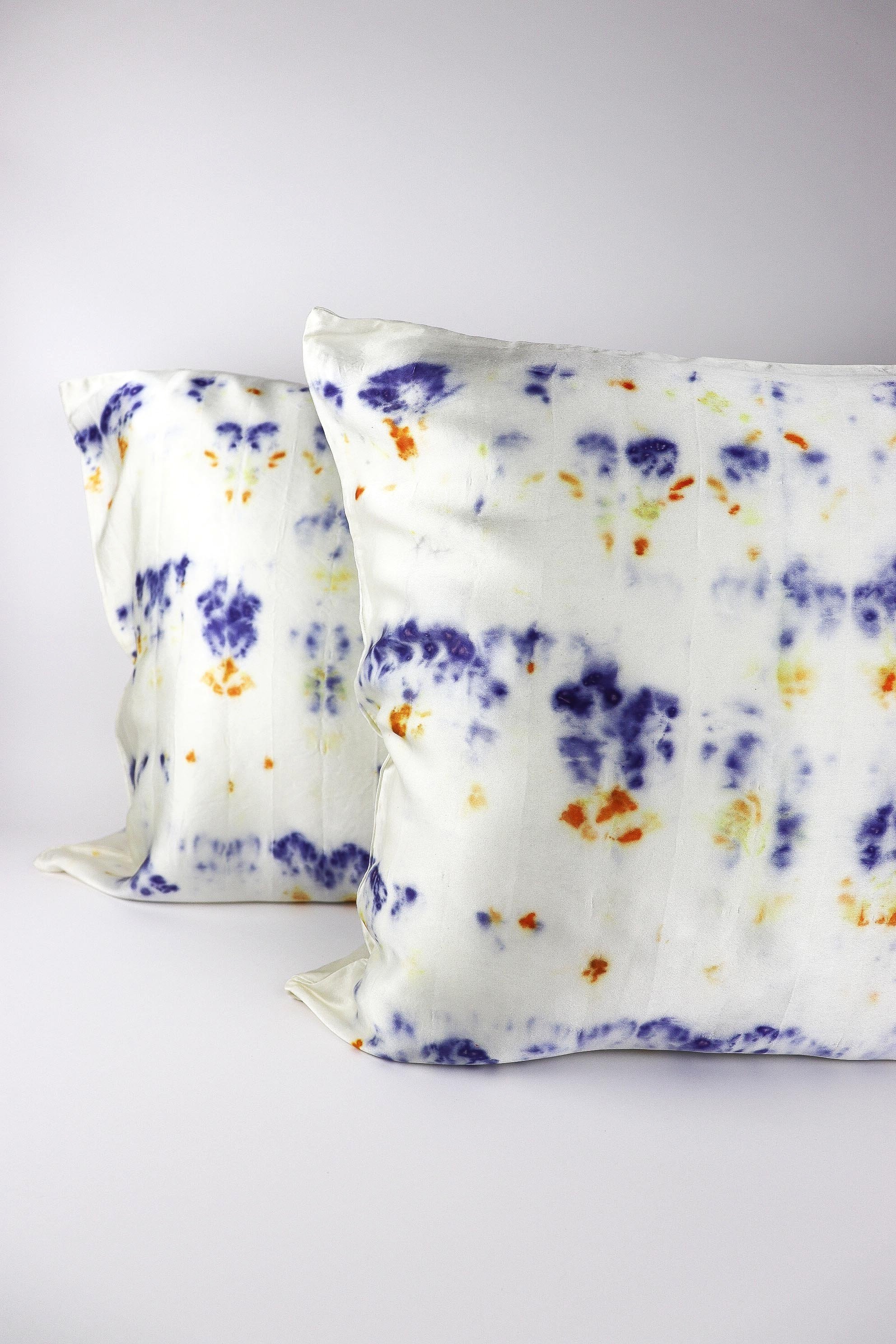 Botanically Dyed Silk Pillowcase eco printed with flowers. 100% Silk Charmeuse. One of a kind silk pillowcase. Silk Pillowcase near me. Hand dyed silk pillowcase in San Francisco Bay Area.